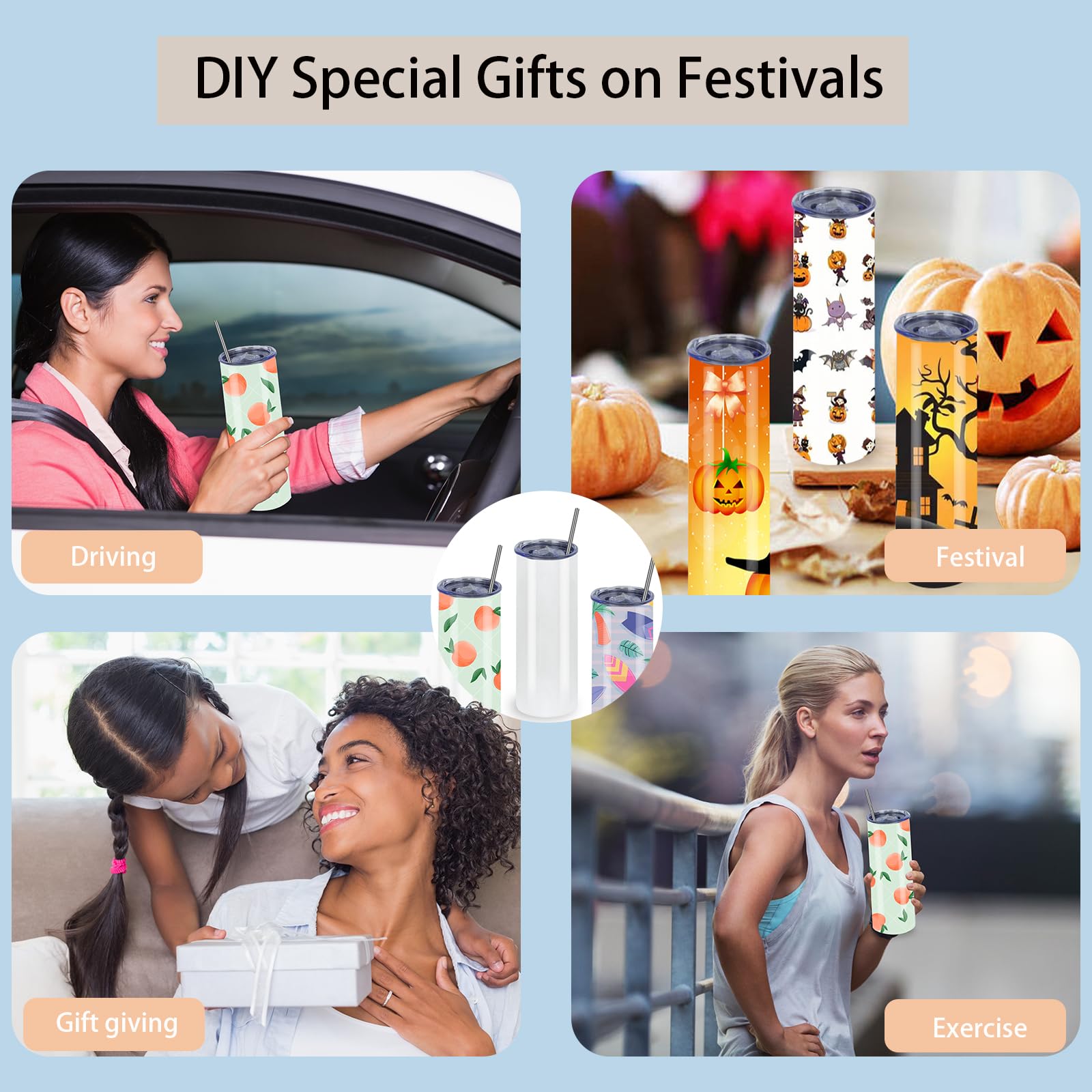 50 Pack 20 Oz Skinny Straight Stainless Steel Sublimation Tumblers - Blank Insulated Cups for DIY Customization - Individually Gift Boxed - Perfect for Personalized Gifts, Promotions & Home/Office Use