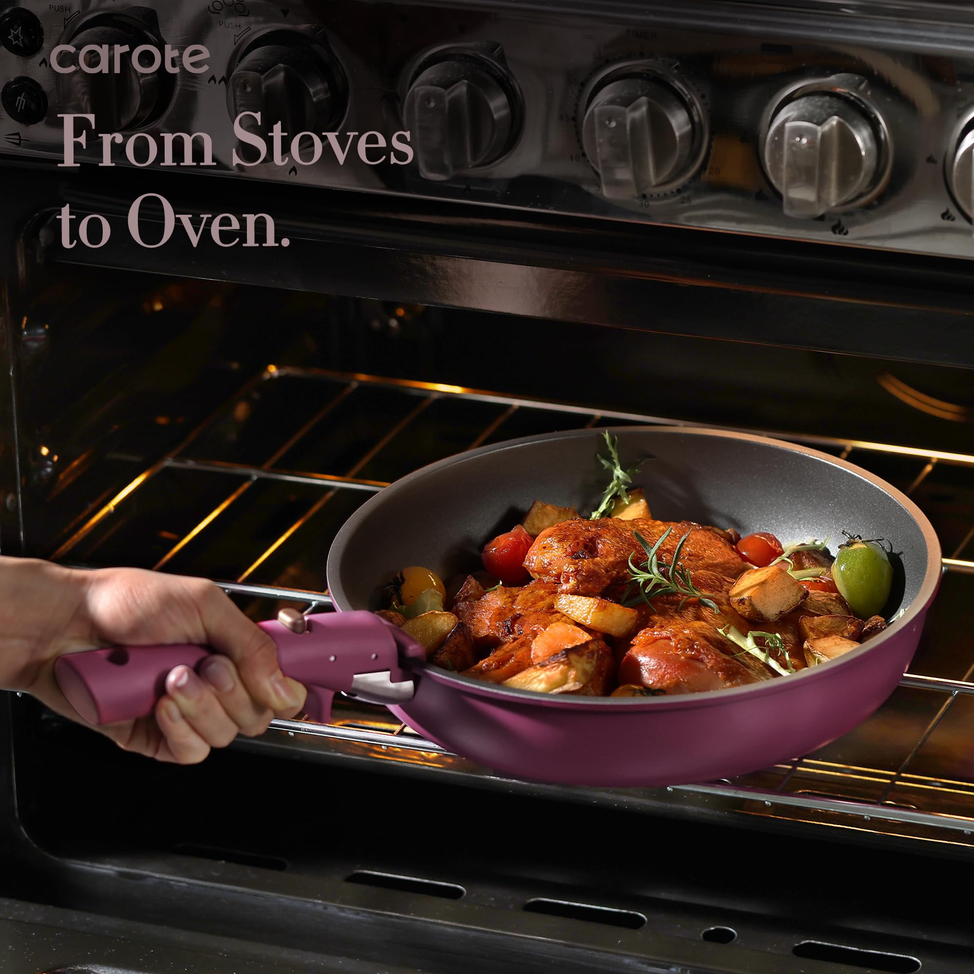 **CAROTE 19-Piece Nonstick Cookware Set with Detachable Handles - Induction Compatible, Gold & Purple - Perfect for RV, Camping & Small Kitchen Cooking**