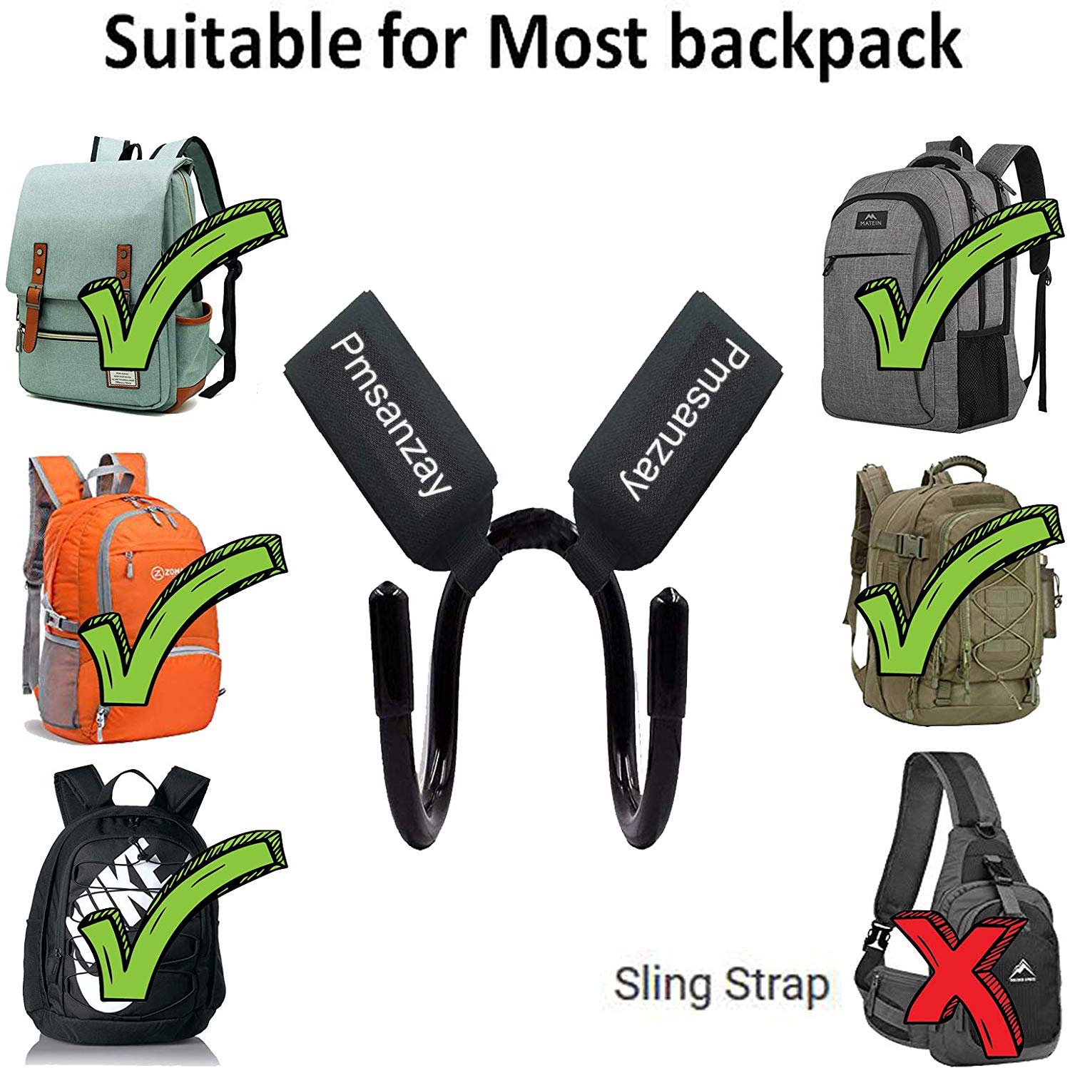 Pmsanzay Skateboard Holder - Universal Backpack Hook for Longboard & E-Skate - Adjustable Straps for Commuting & Travel