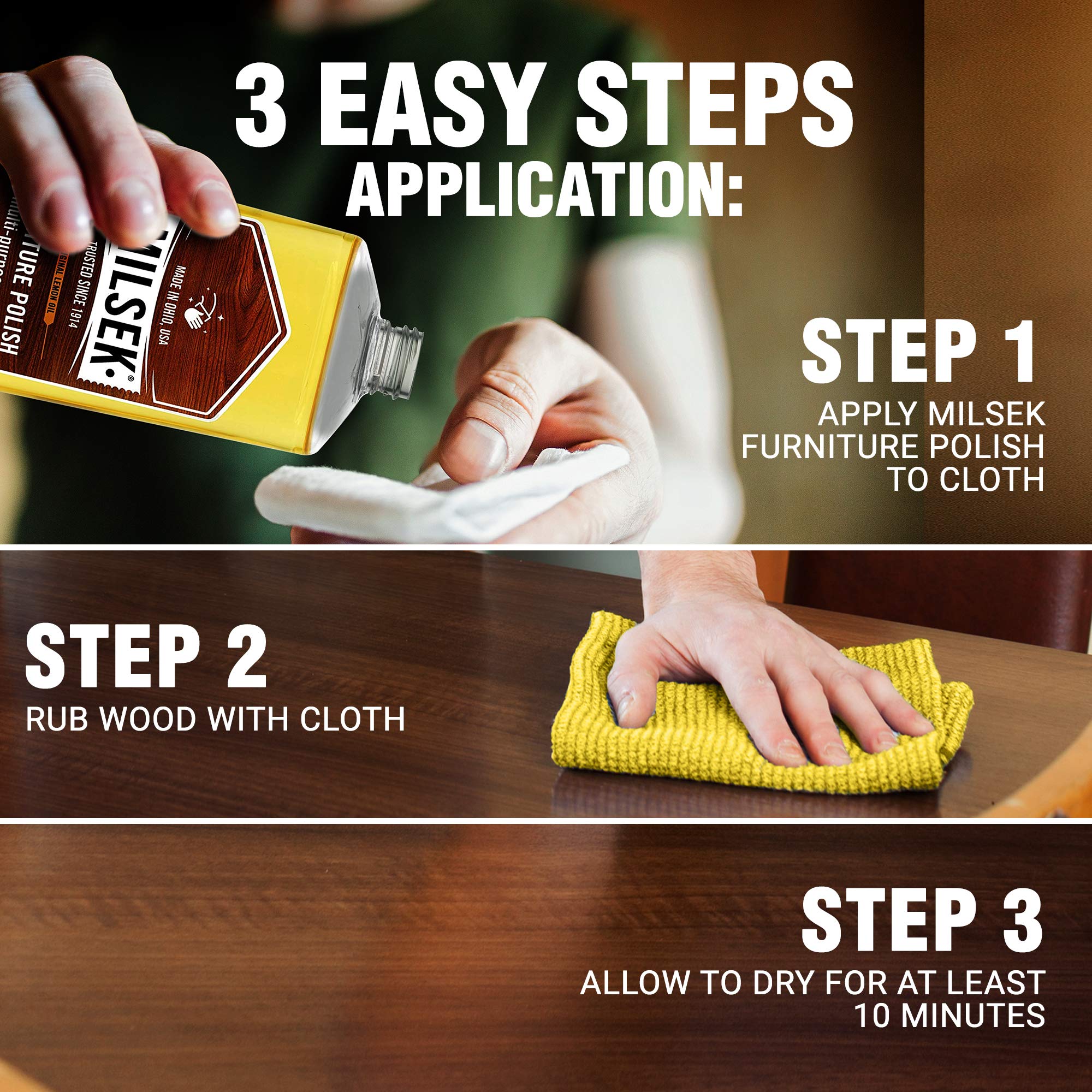 Milsek Lemon Oil Furniture Polish & Wood Cleaner - 12 Fl Oz (Pack of 16) - Safe for Hardwood Floors, Kitchen Cabinets, Tables & Antiques | Restores Shine & Protects Wood Surfaces | Ideal for Home Cleaning & Wood Care Maintenance