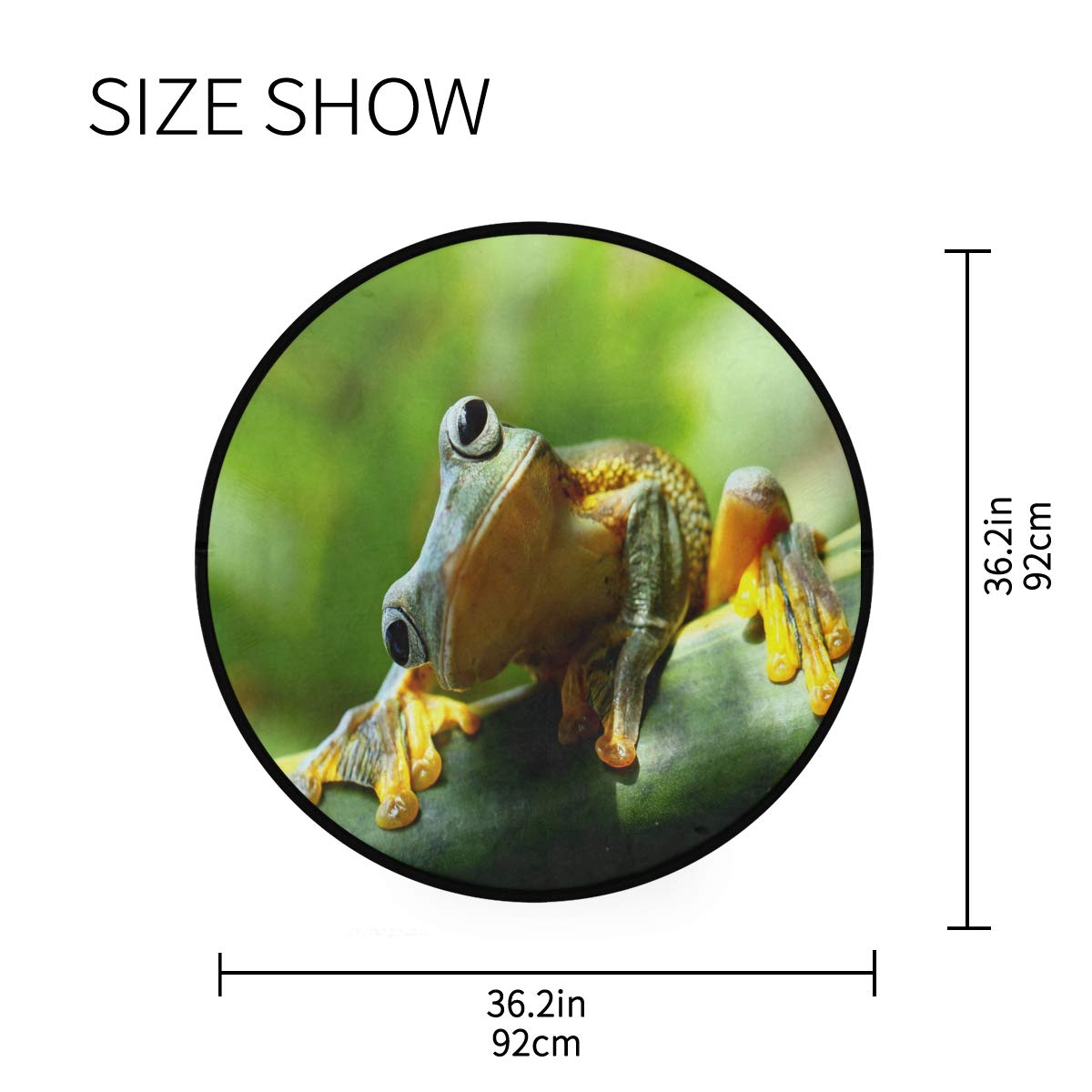 ALAZA Hipster Frog Green Summer Tropical Round Area Rug - 3' Diameter (92 cm) for Living Room, Bedroom, Nursery - Boho Home Decor, Soft Floor Mat for Kids Room, Dorm, Office