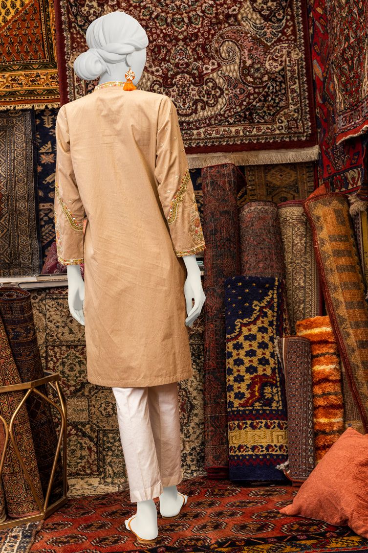 Cambric Coffee Kurti by J. Junaid Jamshed - Stylish Pakistani Women's Tunic Top for Casual Wear & Special Occasions