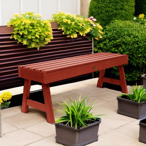 Highwood Weatherly Backless Bench, 5-Foot Rustic Red Outdoor Garden Bench - Perfect for Patio, Deck, Poolside & Backyard Seating