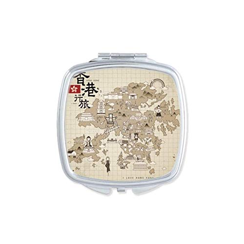 DIYthinker Hong Kong Traditional Map Visit China Mirror - Portable Compact Pocket Makeup Mirror with Double Sided Glass for Travel, Home & Office Use