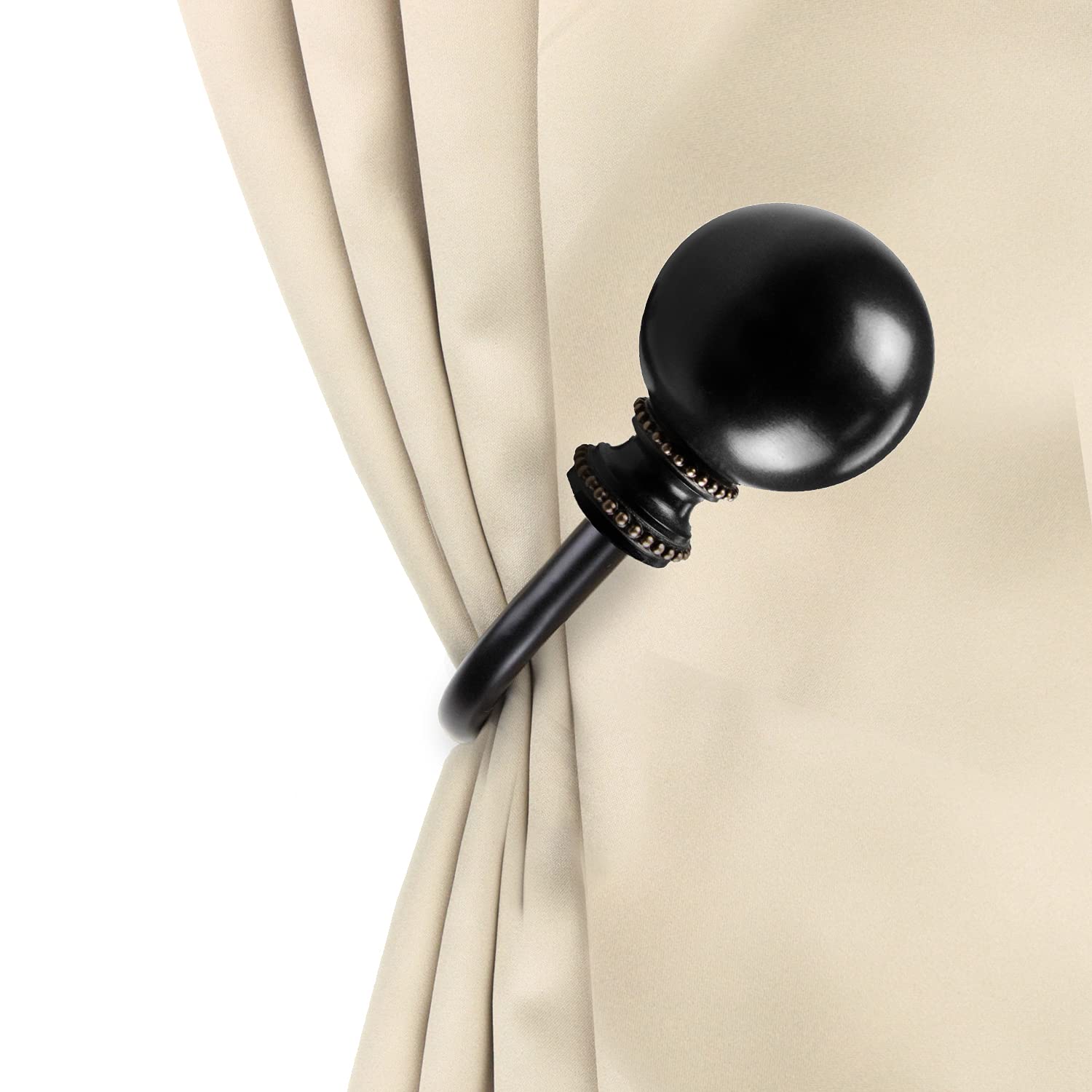 Elegant Black Elias Curtain Holdback Pair - Heavy Duty Drapery Tie Back Hooks for Living Room, Bedroom & Window Decor