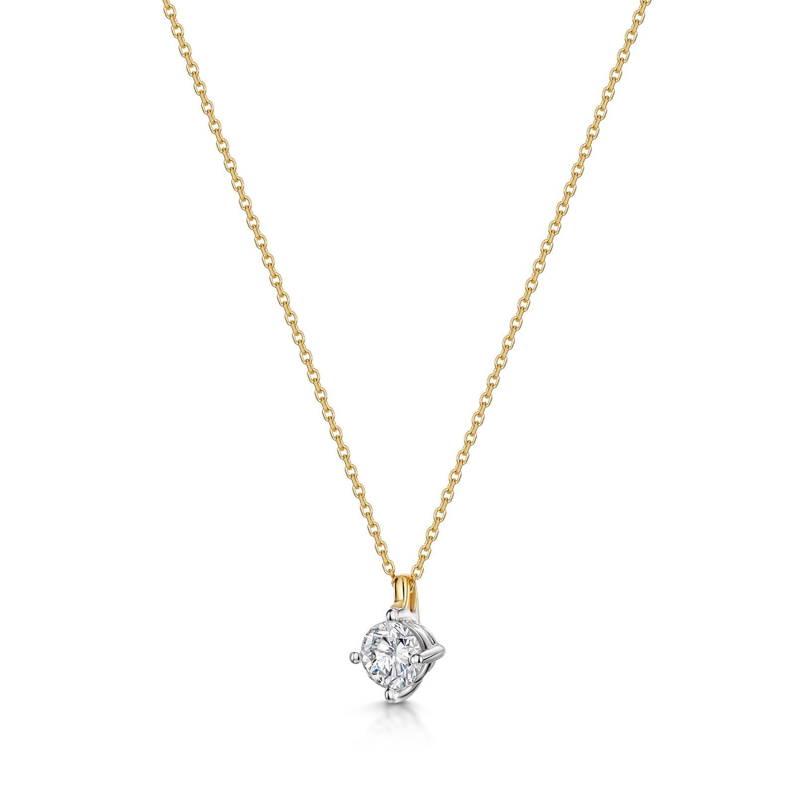 18K Yellow & White Gold 0.50ct F/G SI Brilliant Cut Solitaire Diamond Pendant Necklace - Perfect for Anniversary Gifts & Special Occasions