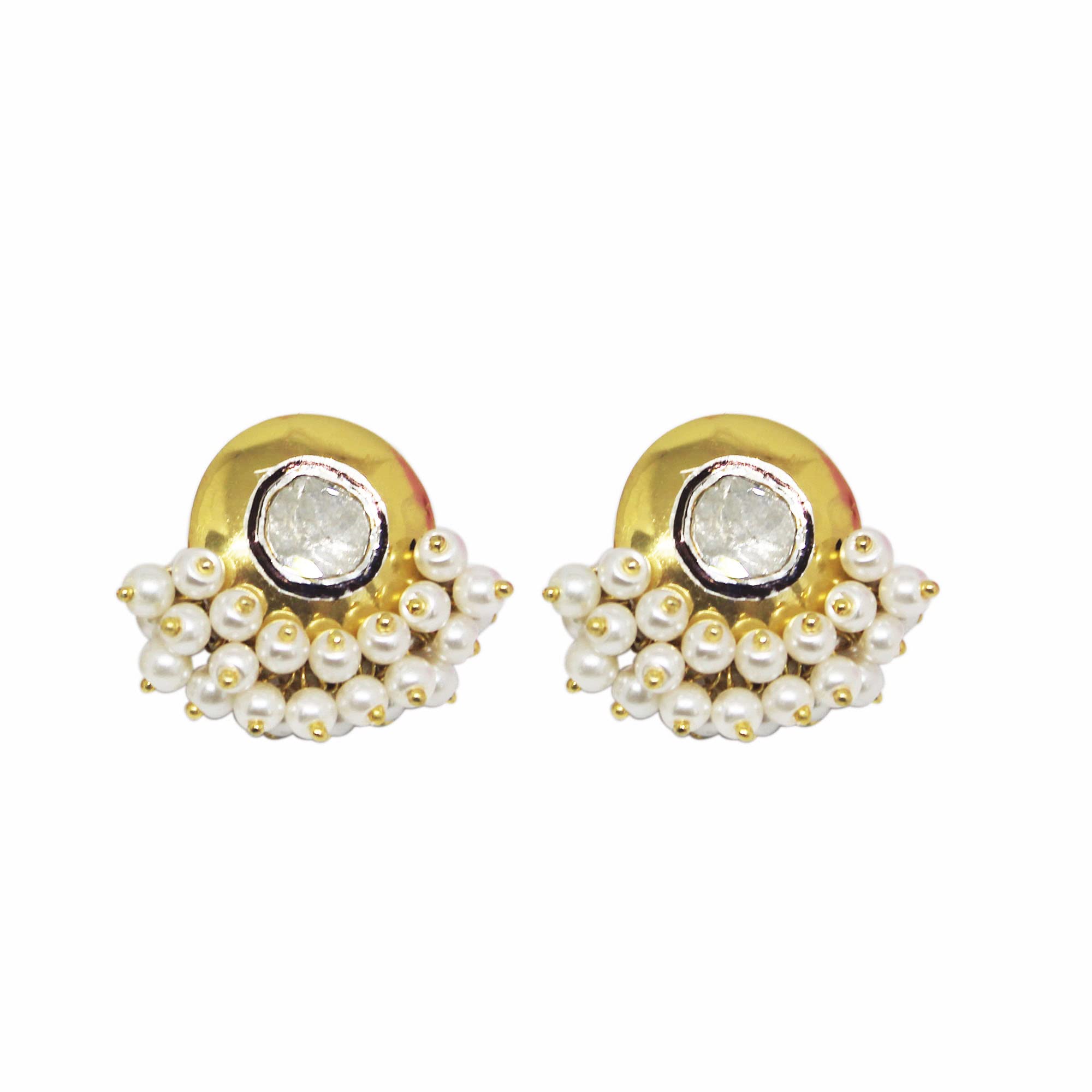 Natural Polki Diamond & Pearl 925 Sterling Silver Earrings | Gold Filled Genuine Jewelry | Ravaria Jewelry for Weddings, Parties & Special Occasions