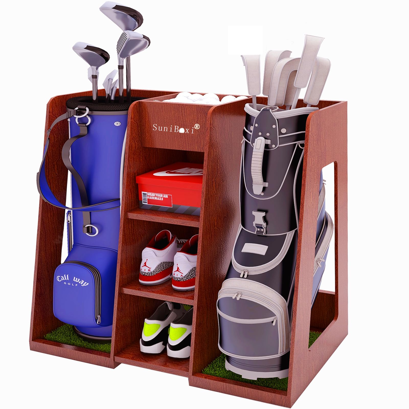 Premium Golf Bag Organizer Stand - Holds 2 XL Golf Bags & Multiple Accessories | Durable Storage Rack for Garage, Shed, Basement | Perfect Golf Gift for All Skill Levels | Indoor & Outdoor Use on Course, Driving Range & Home Practice