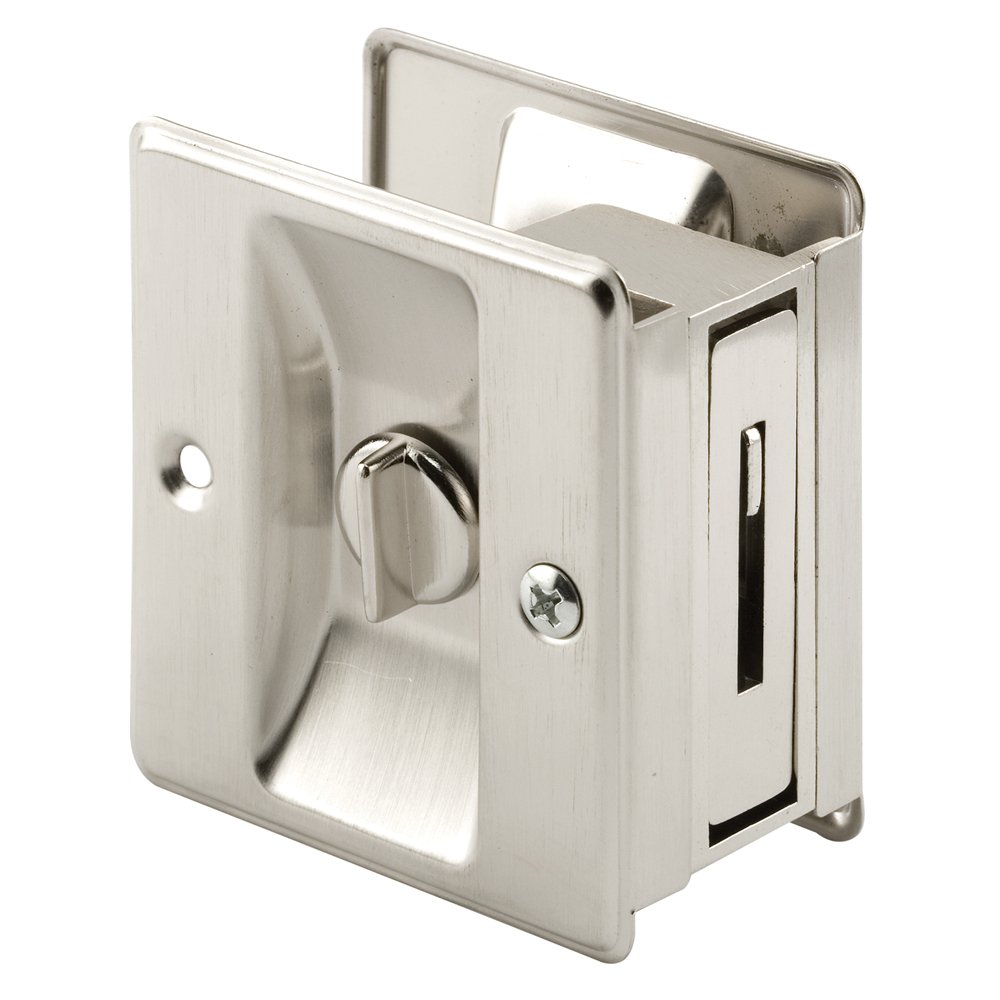 Prime-Line N 7239 Satin Nickel Pocket Door Privacy Lock with Pull - Easy Replacement for Old or Damaged Pocket Door Locks - Single Pack - Perfect for Bedrooms, Bathrooms & Closet Doors