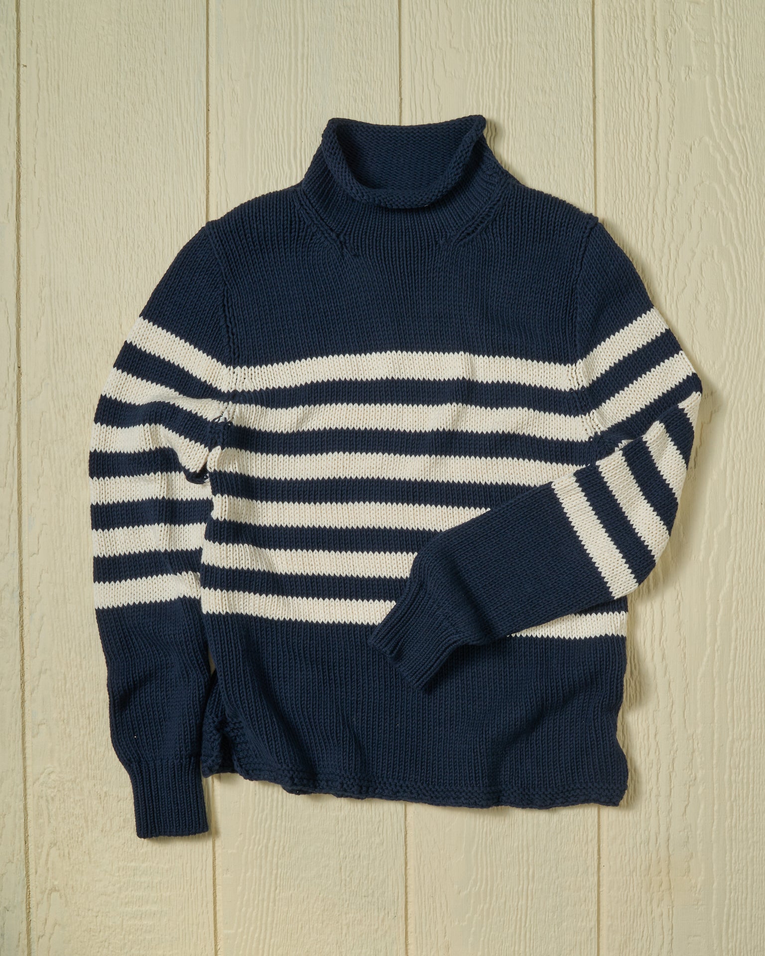 Breton Stripe Fisherman's Sweater for Men & Women - Navy & Egret Striped Wool Pullover - Perfect for Coastal Getaways & Winter Layering