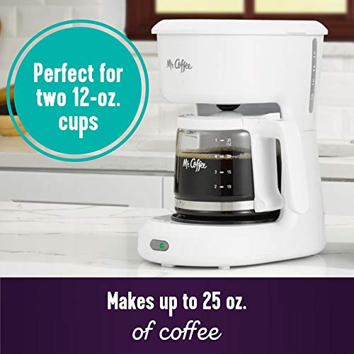 Mr. Coffee 2134286 5-Cup Mini Brew Switch Coffee Maker, White - Compact Drip Coffee Machine for Small Kitchens, Offices & Dorm Rooms