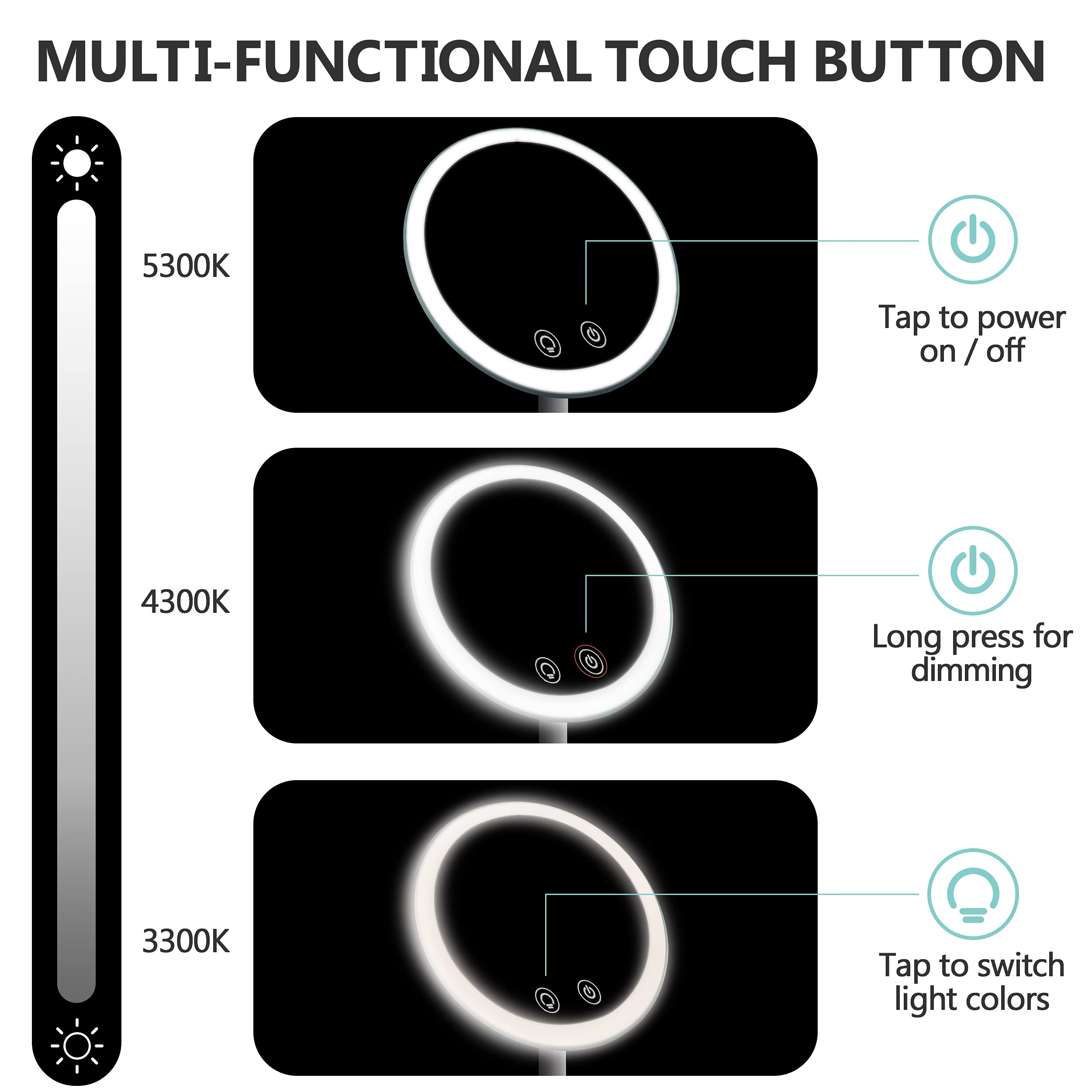 LED Makeup Mirror with Lights & 10X Magnification - Adjustable Brightness Touch Control Vanity Mirror with Stand, USB Charging, for Home, Bathroom, Dressing Table & Travel Use