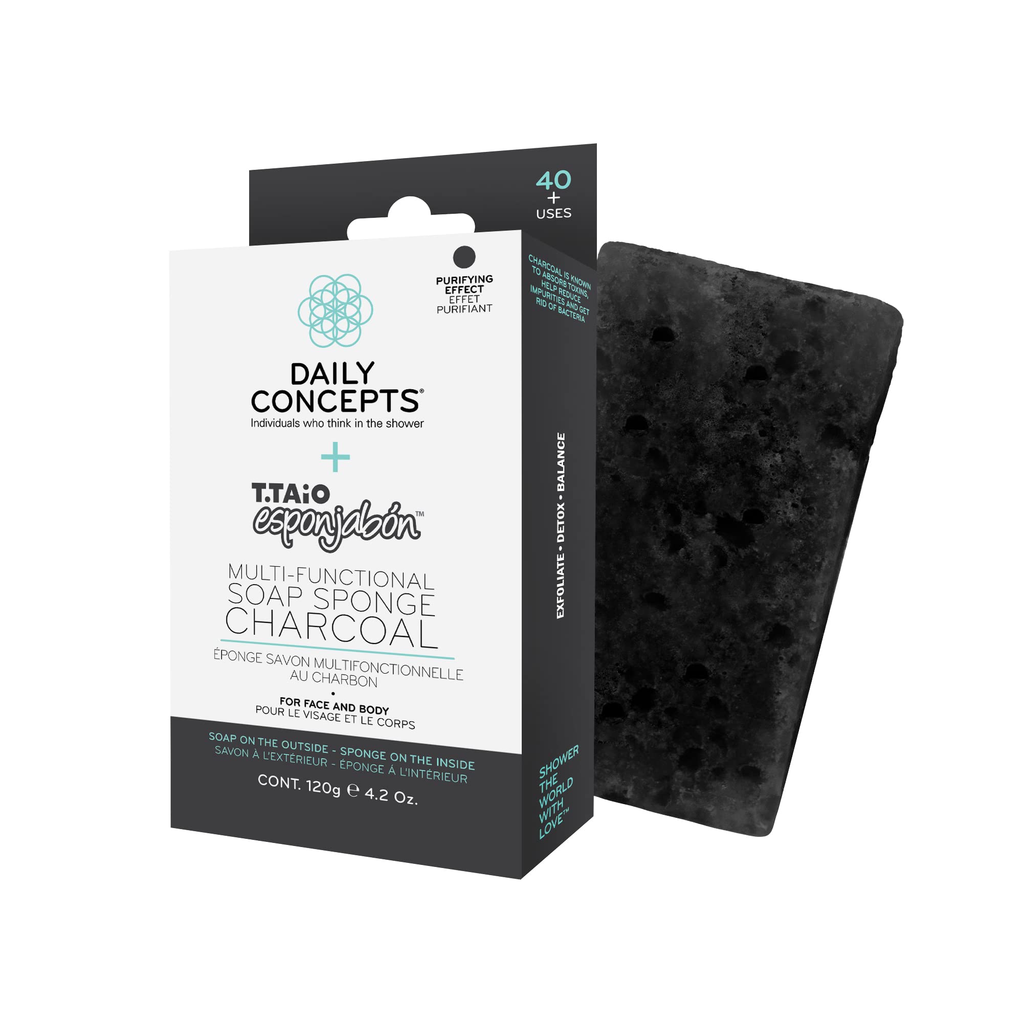 Daily Concepts & Esponjabon Multi-Purpose Charcoal Soap Sponge - Exfoliating & Deep Cleansing for Kitchen, Bathroom & Household Cleaning