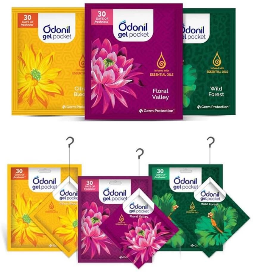 Odonil Floral Valley, Citrus Bloom, Wild Forest Aroma Oil (6 x 10g) - Natural Air Freshener for Home, Office & Car | Long-Lasting Fragrance for Relaxation & Stress Relief