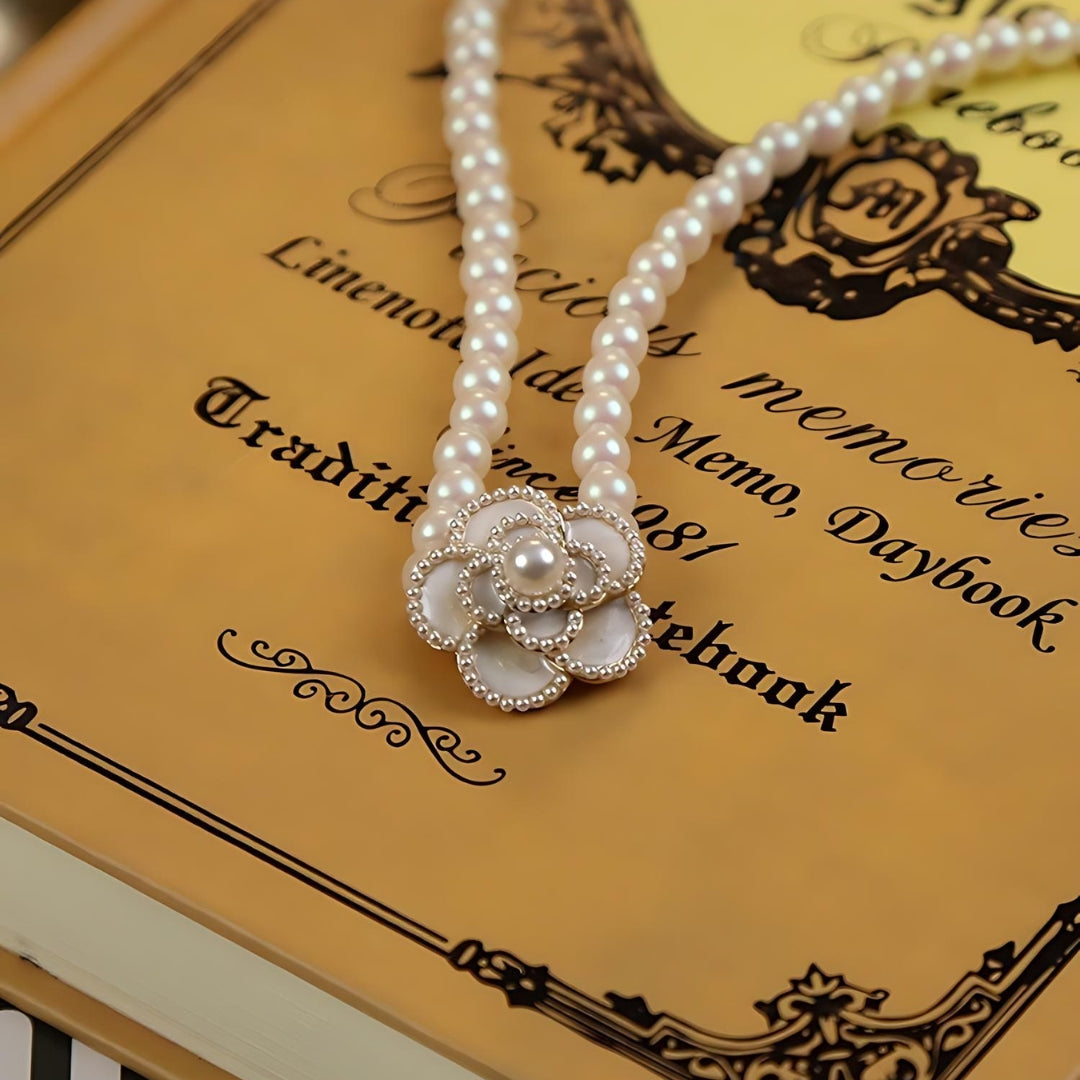 Pearl Bead Camellia Choker Necklace for Women - Elegant Floral Pearl Necklace Jewelry Gift (HN2357) | Perfect for Weddings, Parties, and Special Occasions
