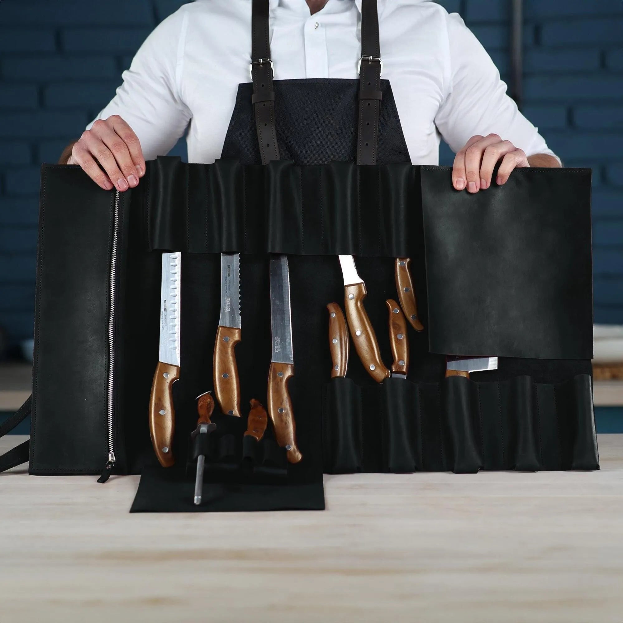 Premium Leather Knife Roll for Chefs & Butchers - Durable Professional Knife Storage Case with 12 Slots - Perfect for Kitchen, Camping & Culinary Gifts