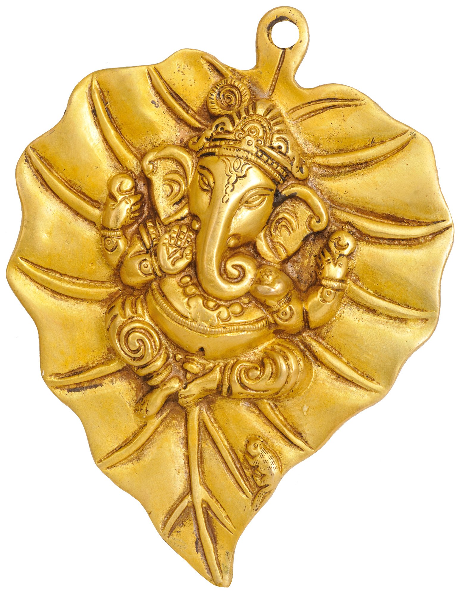 Handcrafted Brass Baby Ganesha Statue on Pipal Leaf - Elegant Wall Hanging Decor for Home, Office & Meditation Space - Hindu God Ganesha Gift for Housewarming & Spiritual Blessings