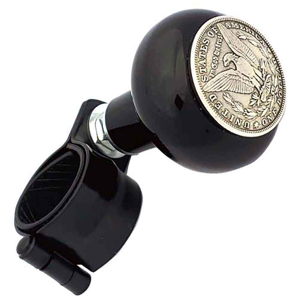 Vintage Antique Eagle Silver Dollar Gloss Black Aluminum Steering Wheel Spinner Knob - Suicide Brody Knob for Hot Rod, Custom Car, Truck, SUV, Tractor Trailer, Big Rig & Boat Accessories | Perfect for Classic Car Restoration & Off-Road Driving