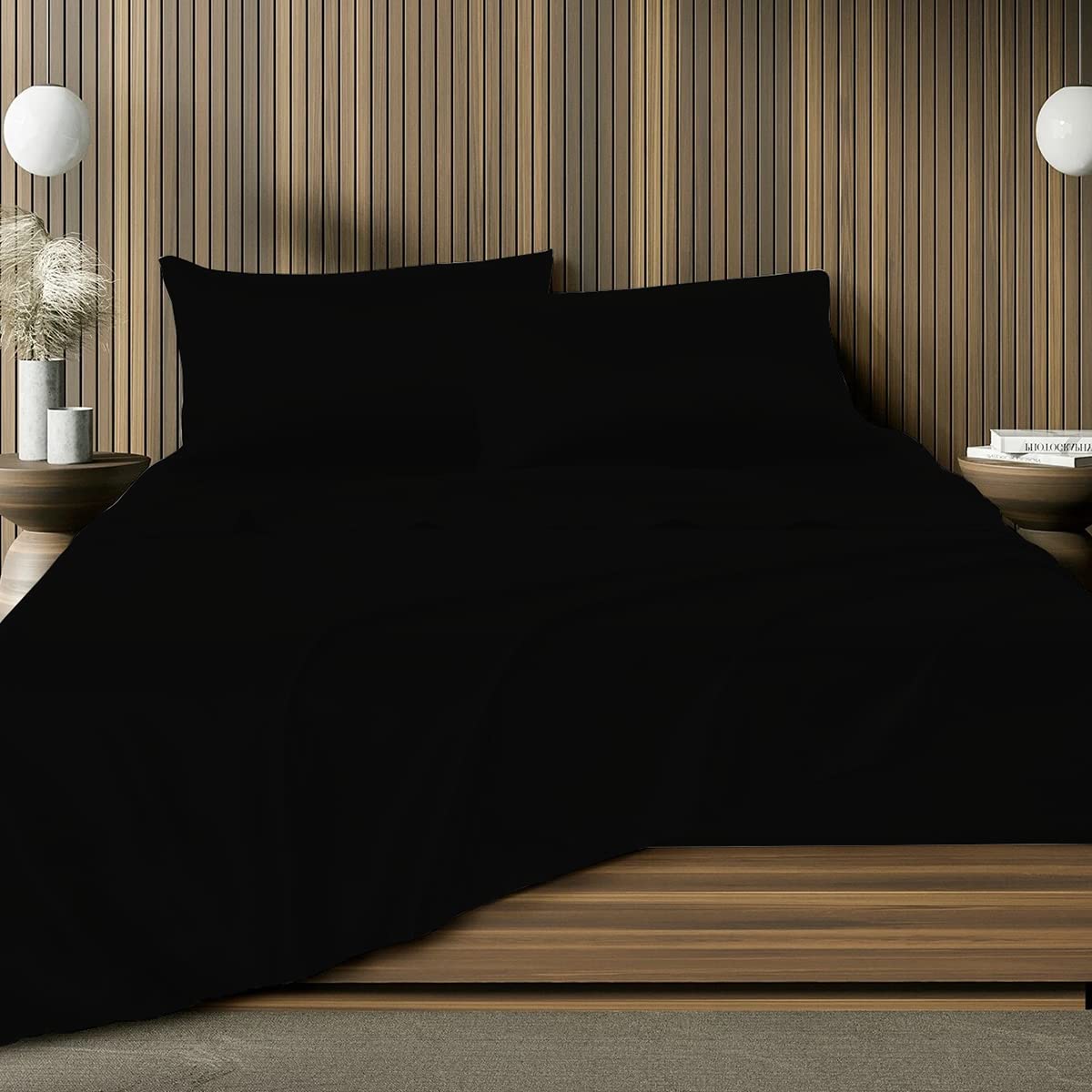 BLUECLANS 100% Egyptian Cotton Sheets King Size - 1000 Thread Count Luxury Bedding Set with Deep Pocket (21 Inch) & 2 Pillowcases - Sateen Weave for Ultimate Comfort (Black) | Perfect for Master Bedrooms, Guest Rooms & Hotel Style Bedding