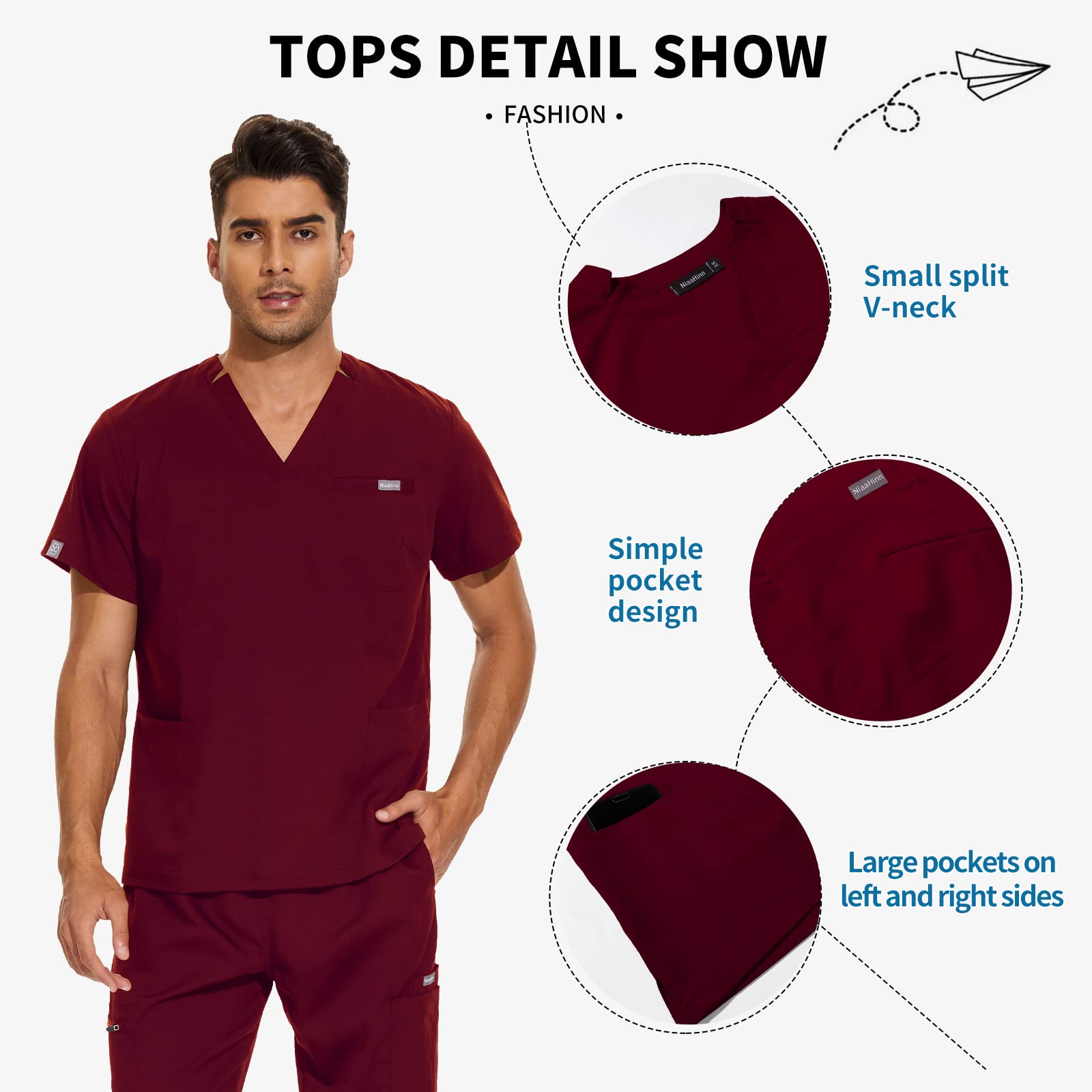 VIAOLI Men's Scrubs Set - V-Neck Top & Jogger Pants with 8 Pockets | Medical Uniform for Nurses, Doctors & Healthcare Professionals | Comfortable Workwear for Hospital Shifts & Clinical Duties