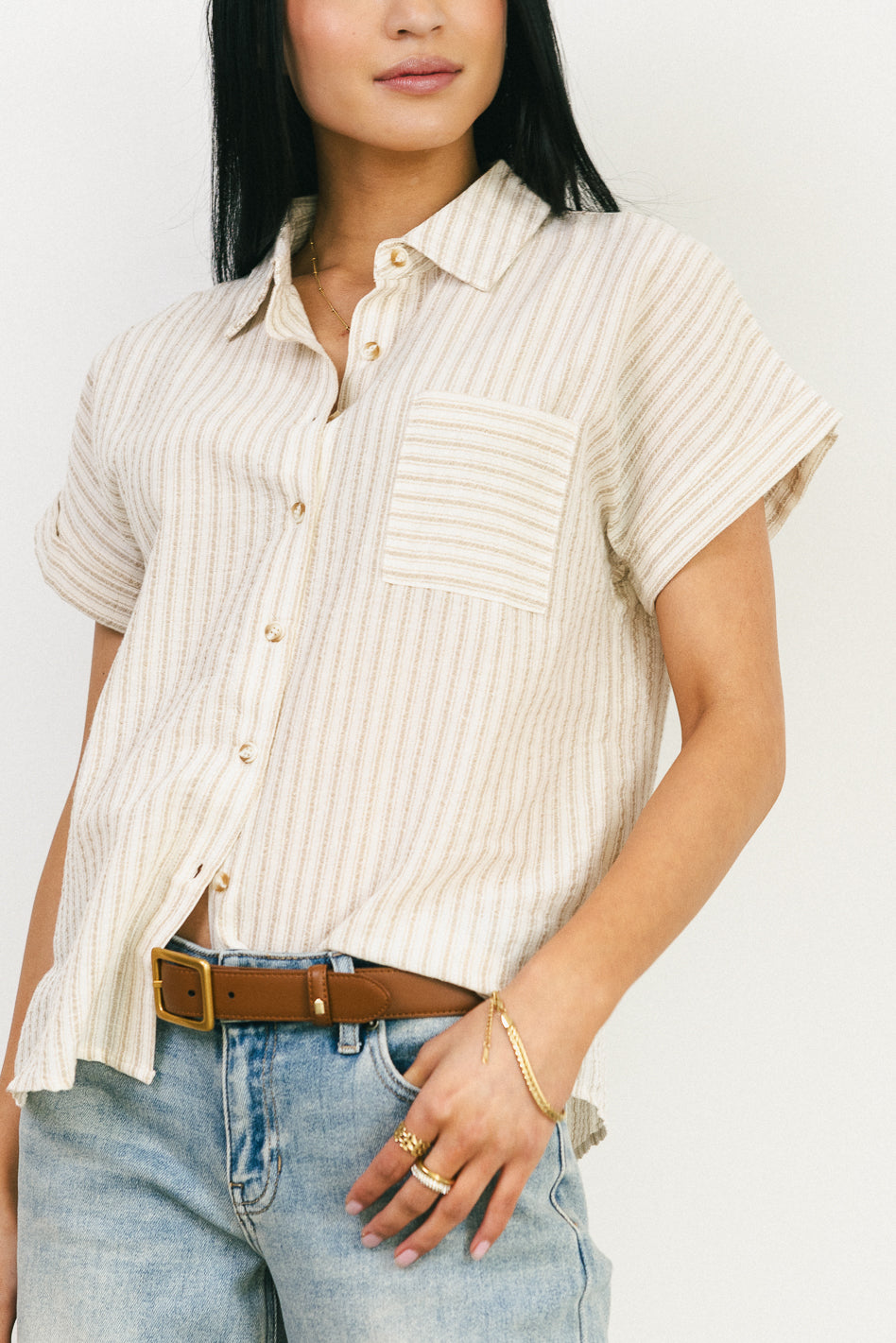 Markie Khaki Striped Button-Up Shirt for Men | Casual & Business Wear | Perfect for Office, Dates & Outdoor Activities