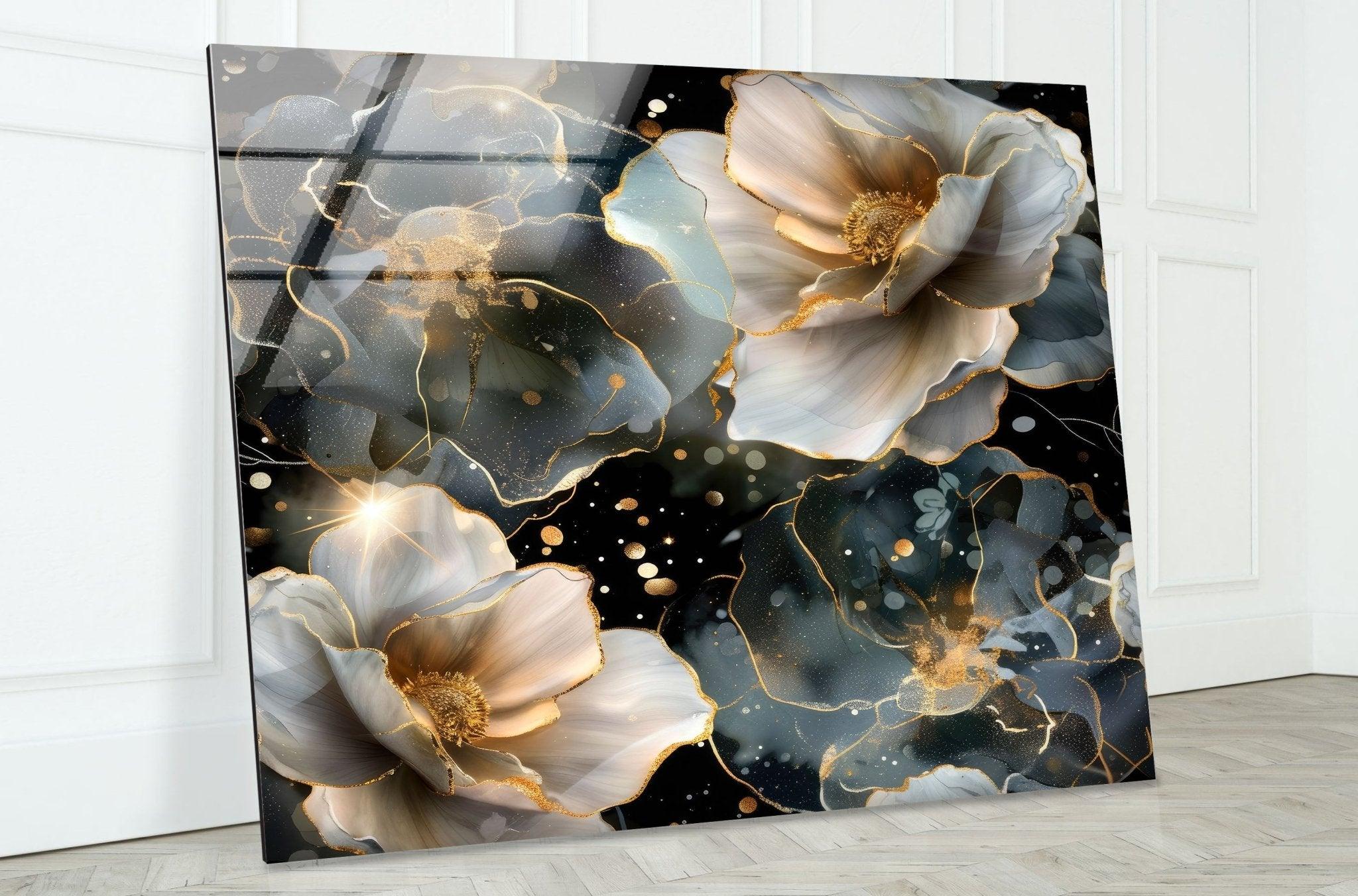 Alcohol Ink Floral Glass Wall Art - Handmade Modern Abstract Painting for Home Decor, Living Room, Bedroom & Office - Unique Gift Idea