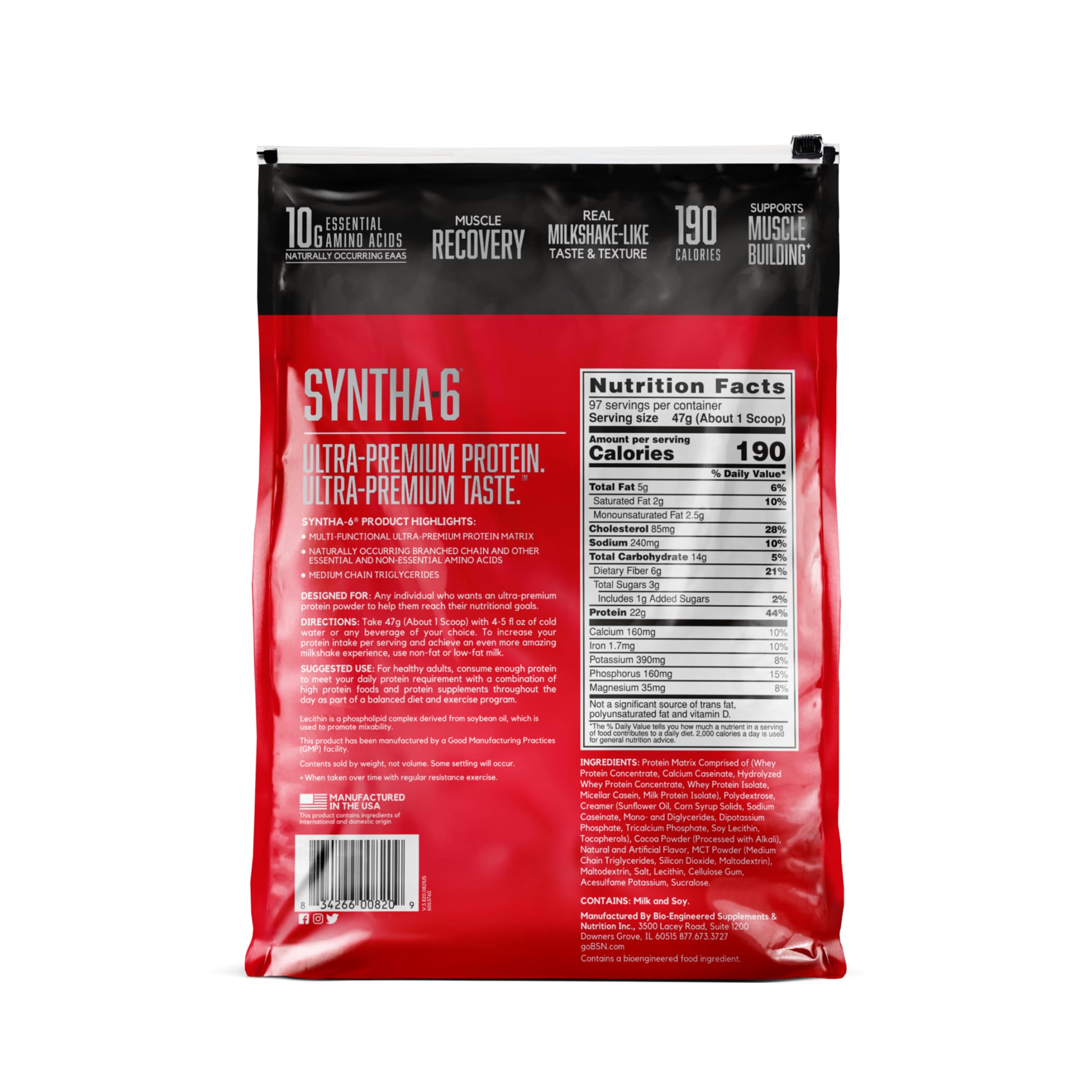 BSN SYNTHA-6 Whey Protein Powder with Micellar Casein - Chocolate Milk Flavor, 5lbs Protein Isolate Powder (97 Servings) | Post-Workout Recovery, Muscle Building & Meal Replacement for Athletes & Fitness Enthusiasts