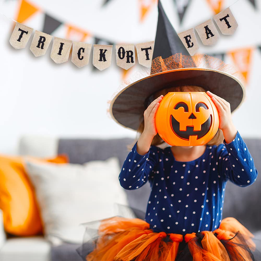 Mandala Crafts Halloween Banner - Trick or Treat Burlap Pennant Garland for Fireplace Mantle, Porch & Party Decor | Spooky Holiday Home & Outdoor Decoration
