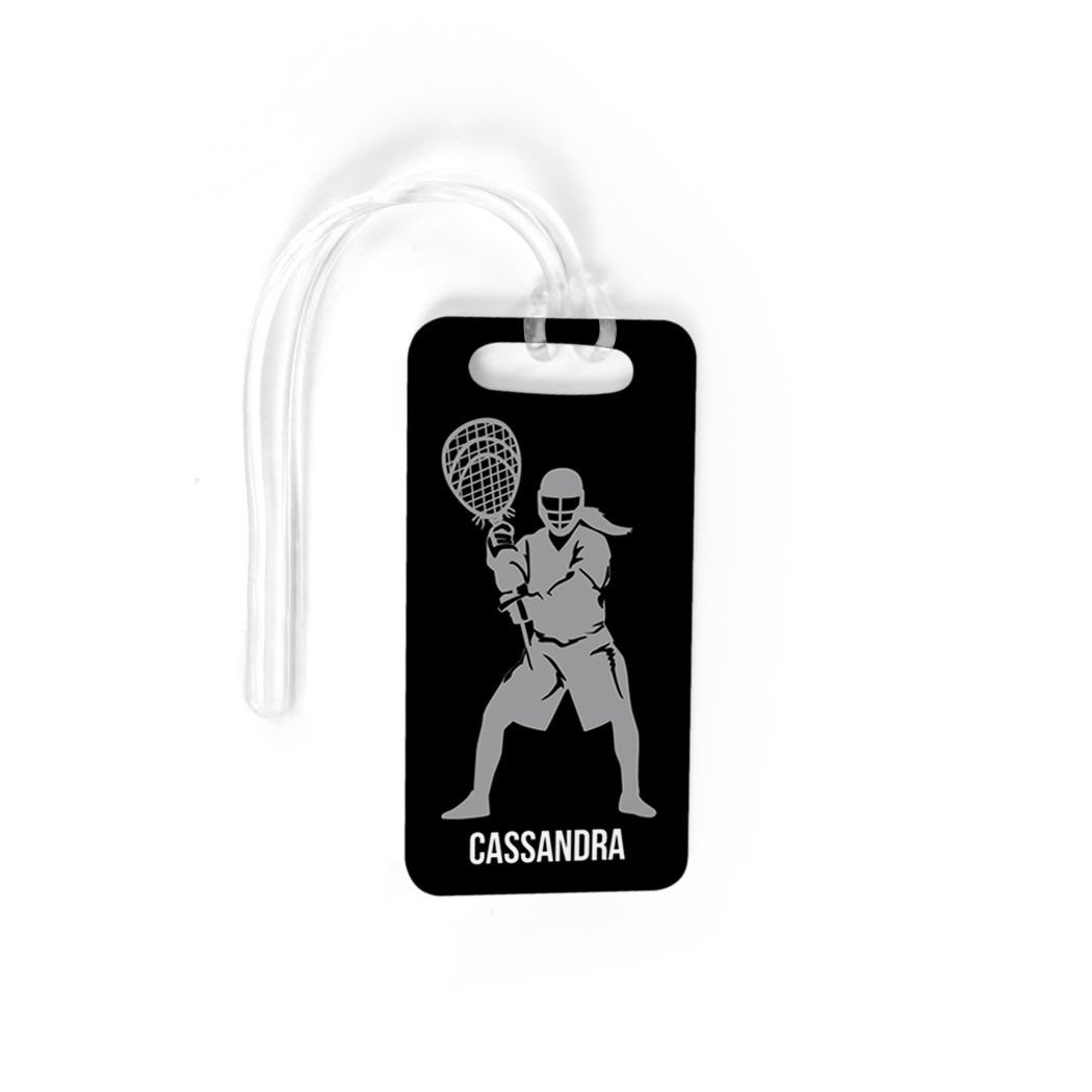 Personalized Girls Lacrosse Goalie Bag Tag - Custom Lax Luggage Tag with Standard Lines, Small Black/Gray - Perfect for Travel, Sports Gear & Team Identification