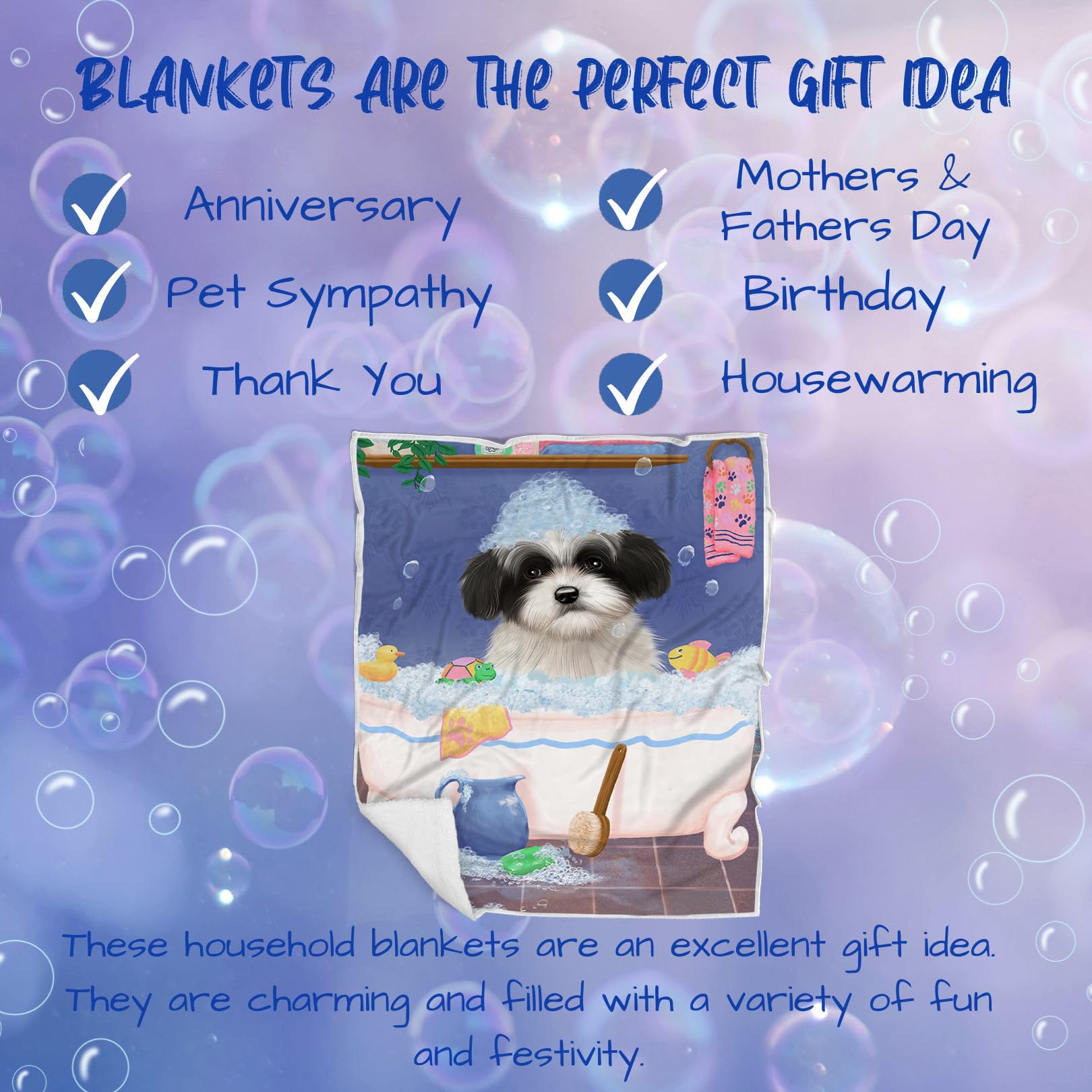 Rub A Dub Dog in A Tub Havanese Dog Blanket - Ultra Soft Lightweight Pet Blanket for Dogs & Cats - Cozy Durable Woven Throw for Sofa, Bed, or Crate (50x60 Inches) - Perfect for Snuggling, Travel & Home Decor