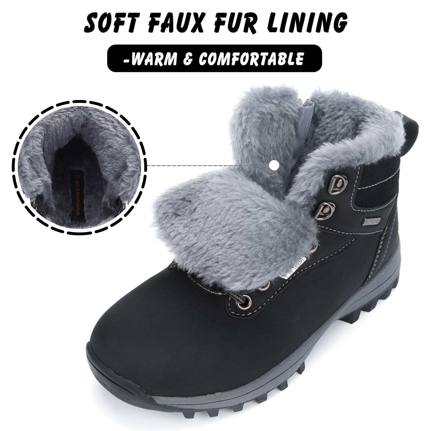 Mishansha Kids Winter Snow Boots - Waterproof Hiking Boots for Boys & Girls, Fur Lined Warm Snow Shoes for Cold Weather Outdoor Activities - Perfect for Snow Play, Winter Hiking & School Commute
