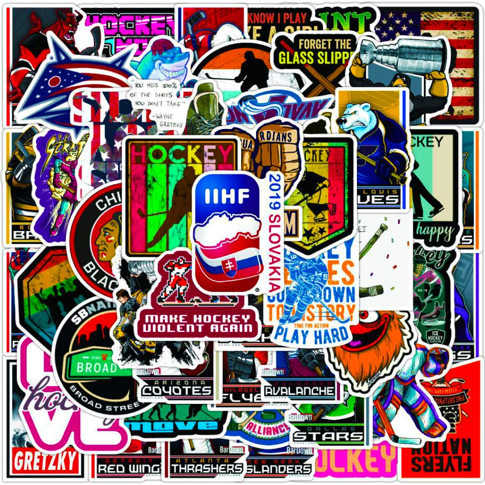 Hockey Stickers for Kids & Adults - 100pcs Waterproof Vinyl Sports Stickers Set - Reusable Decals for Helmets, Laptops, Luggage, Water Bottles & Scrapbooks - Perfect for Hockey Fans, Players & Team Spirit (GlibertVillageGoods) - Great for Game Days, School Supplies & Sports Gear Customization