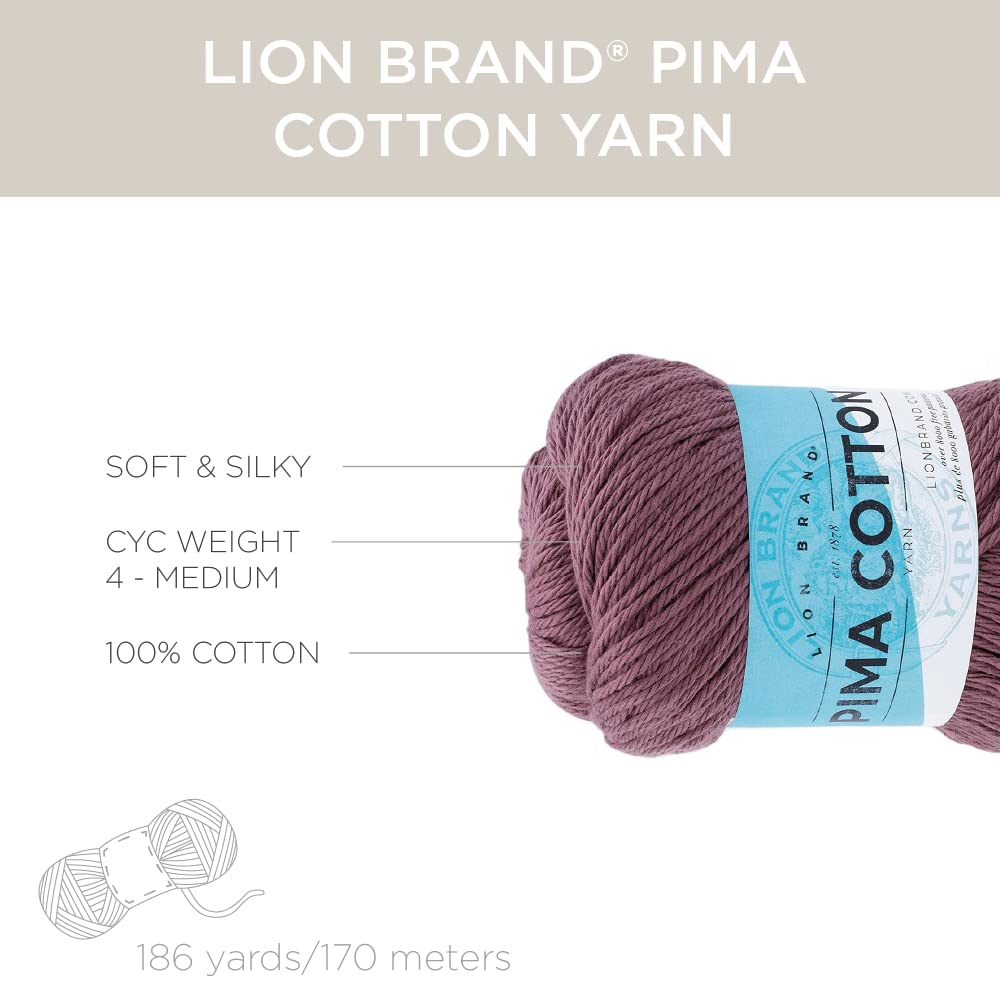 Lion Brand Yarn Pima Cotton Yarn - Soft 100% Cotton Knitting & Crochet Yarn, Rose Taupe (1 Skein) | Perfect for Baby Blankets, Scarves & DIY Crafts