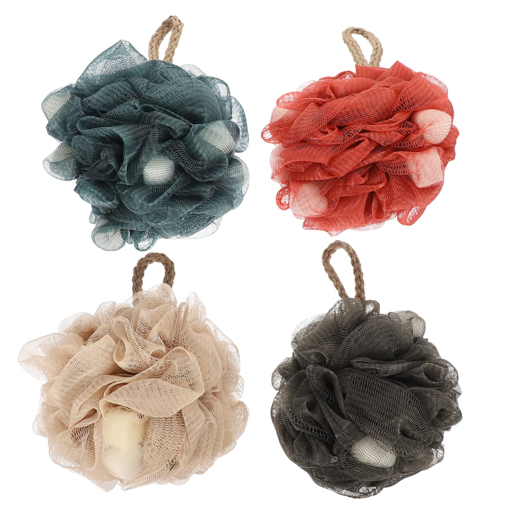 4-Pack Bath Sponges for Shower & Body Scrub - Soft Loofah Mesh Scrubbers for Exfoliating & Cleansing - Portable Bathroom Cleaning Accessories for Skin Care & Dish Washing - Perfect for Spa, Home & Travel Use