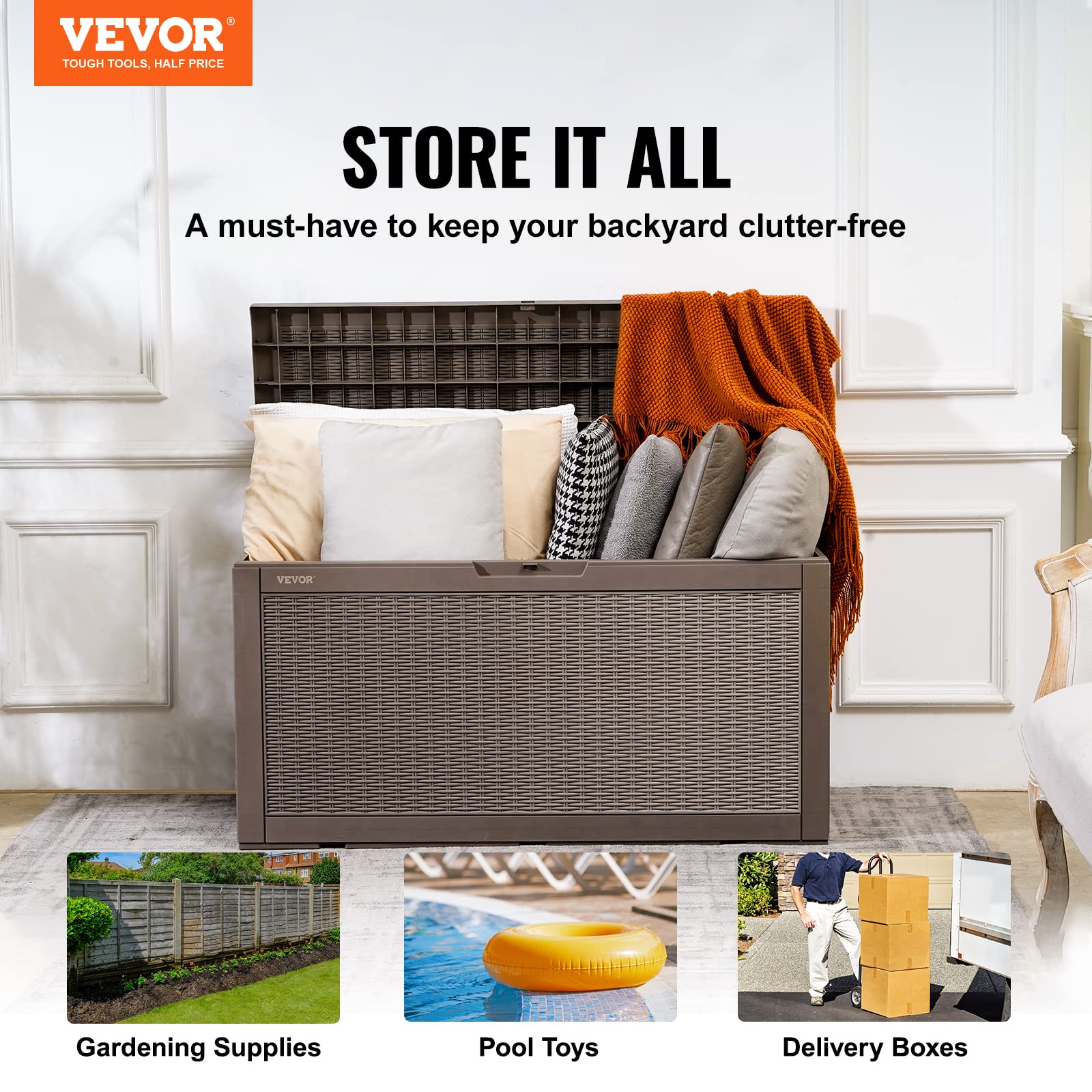 VEVOR 100 Gallon Waterproof Deck Storage Box, 48