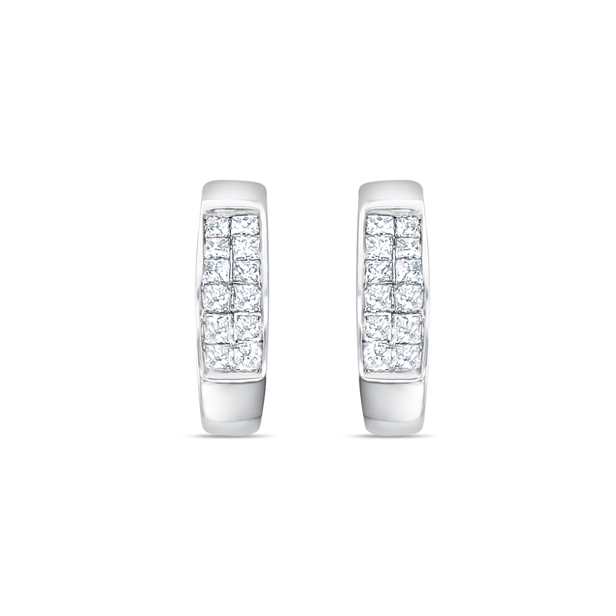 14K White Gold Princess Cut Diamond Huggie Earrings - 0.69cttw Stud Earrings for Women, Perfect for Weddings, Parties & Everyday Elegance