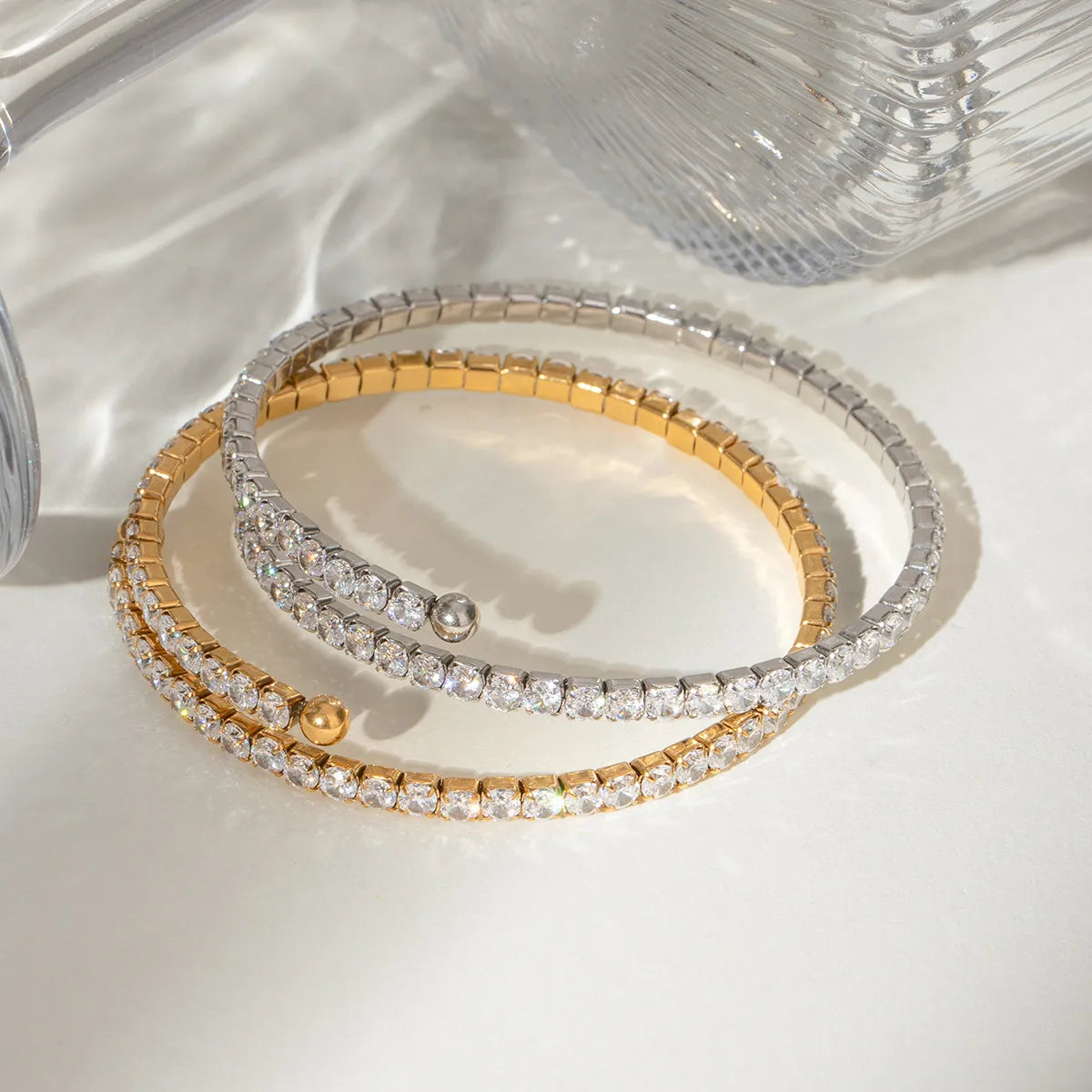 2 Piece Inlaid Zircon Bracelet Set for Women - Elegant Cubic Zirconia Jewelry Gift for Birthday, Anniversary & Special Occasions - Perfect for Parties, Weddings & Evening Events
