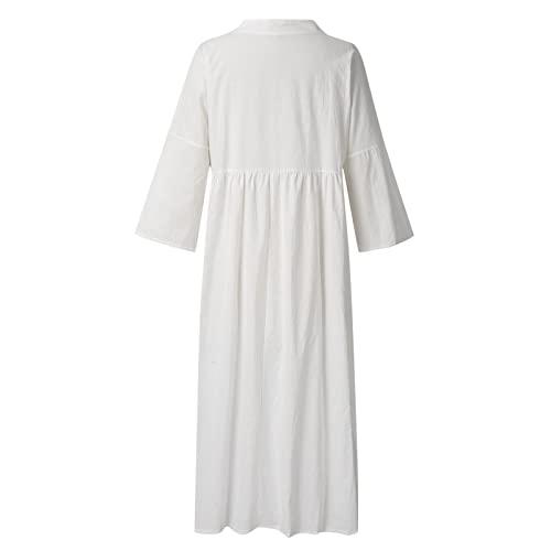 Women's Summer Long Sleeve Linen Dress - Loose A-Line Solid Color Sundress for Beach, Vacation & Casual Wear | Perfect Black Dress for Outdoors, Travel & Everyday Style