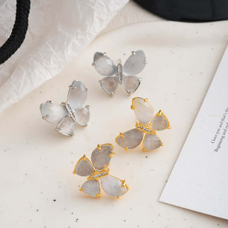 Dainty Cat Eye Stone Butterfly Stud Earrings for Women | R5094 | Elegant Jewelry Gift for Birthday, Anniversary & Special Occasions