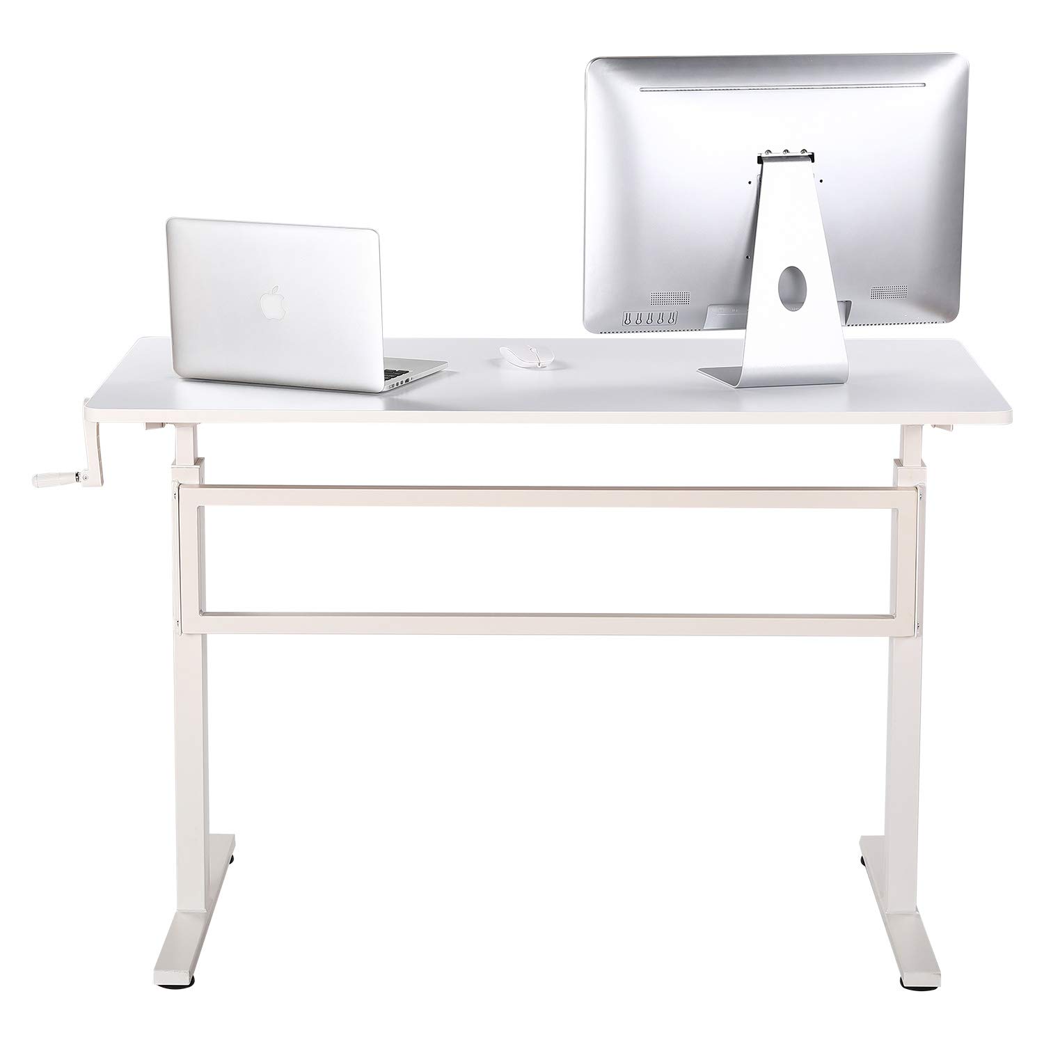 UNICOO 48 x 24 Inches Manual Standing Desk - Heavy Duty Adjustable Height Computer Workstation with Crank Mechanism & Headphone Hook (White, SYK01) | Perfect for Home Office, Gaming Setup & Ergonomic Workspace