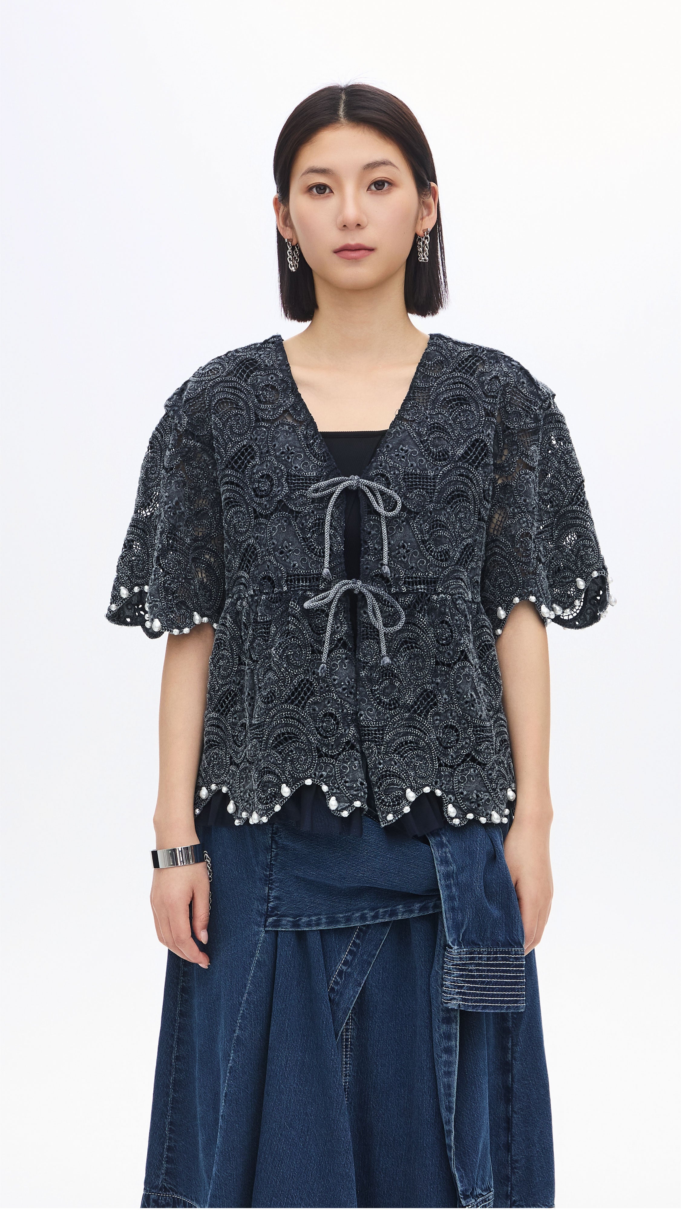 Stylish Cold Dye Lace Collarless Jacket for Women - Trendy Spring Outerwear for Casual Outings & Date Nights
