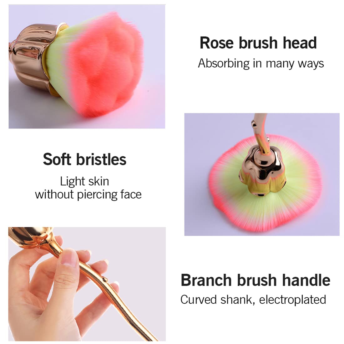 2 Pieces Rose Flower Makeup Brushes Set - Super Large Kabuki Brush for Face Powder, Blush & Loose Powder | Soft Bristle Cosmetic Brush for Professional Makeup & Nail Dust Application (Brown/Pink) - Perfect for Daily Beauty Routine & Salon Use