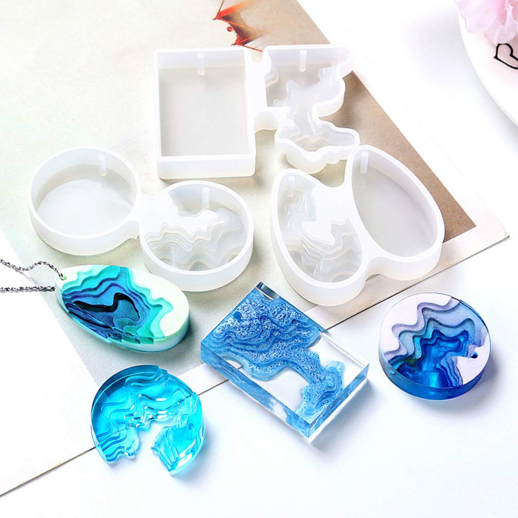 EXCEART 3-Piece Island Pendant Silicone Mold Set for Resin Jewelry Making - DIY Ocean Wave, Beach Theme Charms & Pendants - Perfect for Necklaces, Keychains & Craft Projects