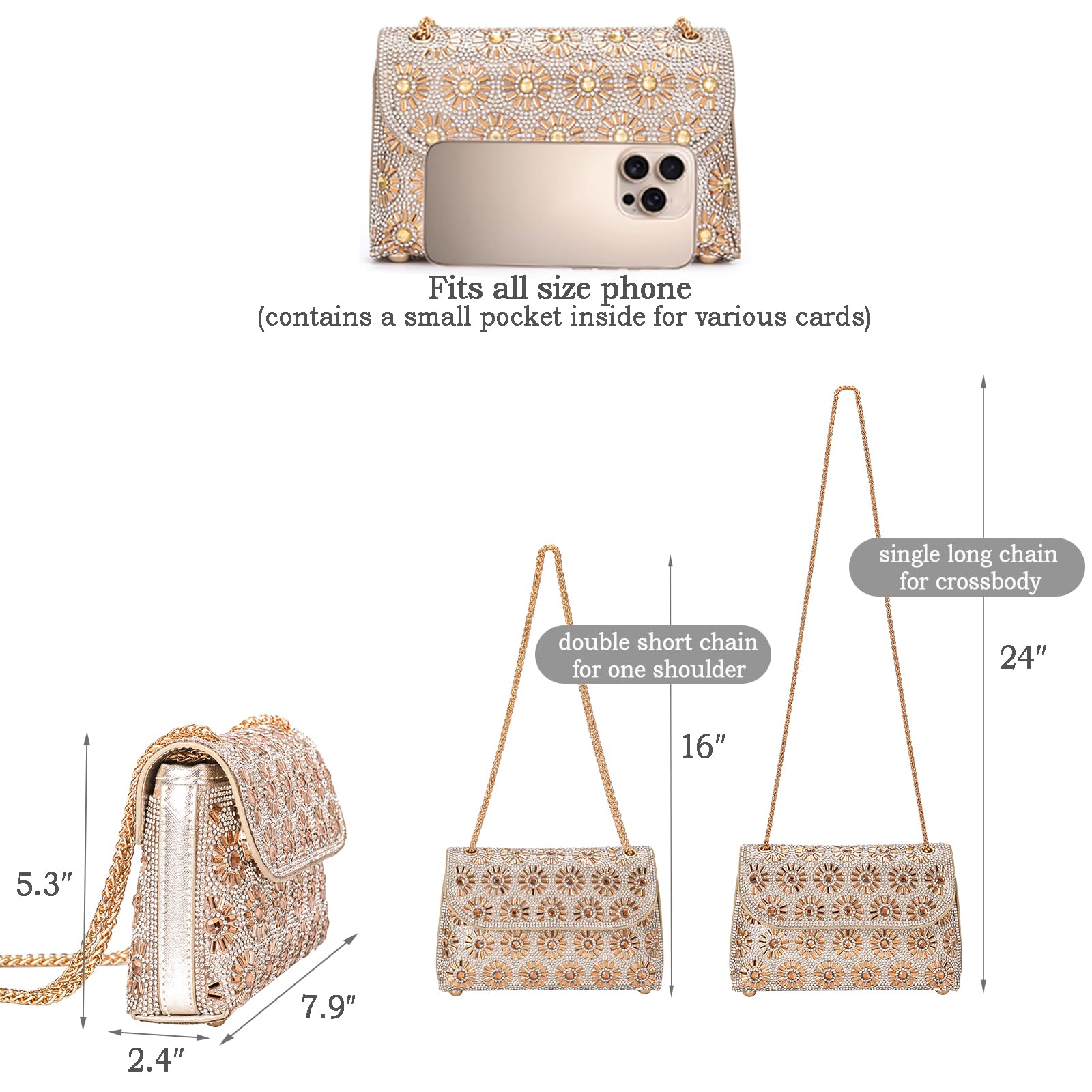 Elegant Rhinestone Crossbody Shoulder Bag for Women - Sparkling Crystal Evening Clutch Purse with Chain - Perfect for Parties, Weddings & Special Occasions