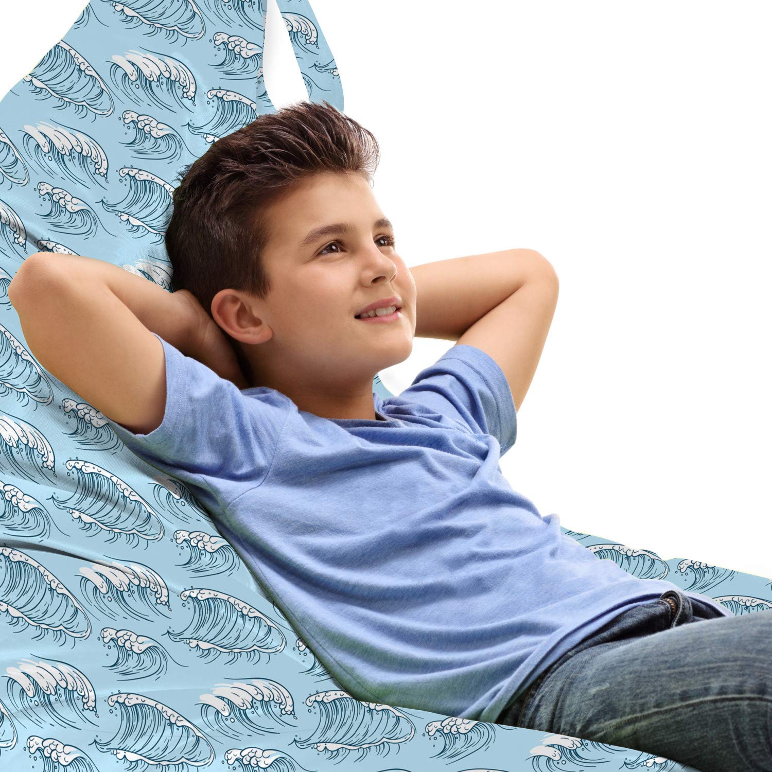 Ambesonne Ocean Lounger Chair Bag - Large Capacity Storage with Handle, Pale Blue White Sea Waves Design - Perfect for Beach, Pool, Camping & Summer Travel Accessories