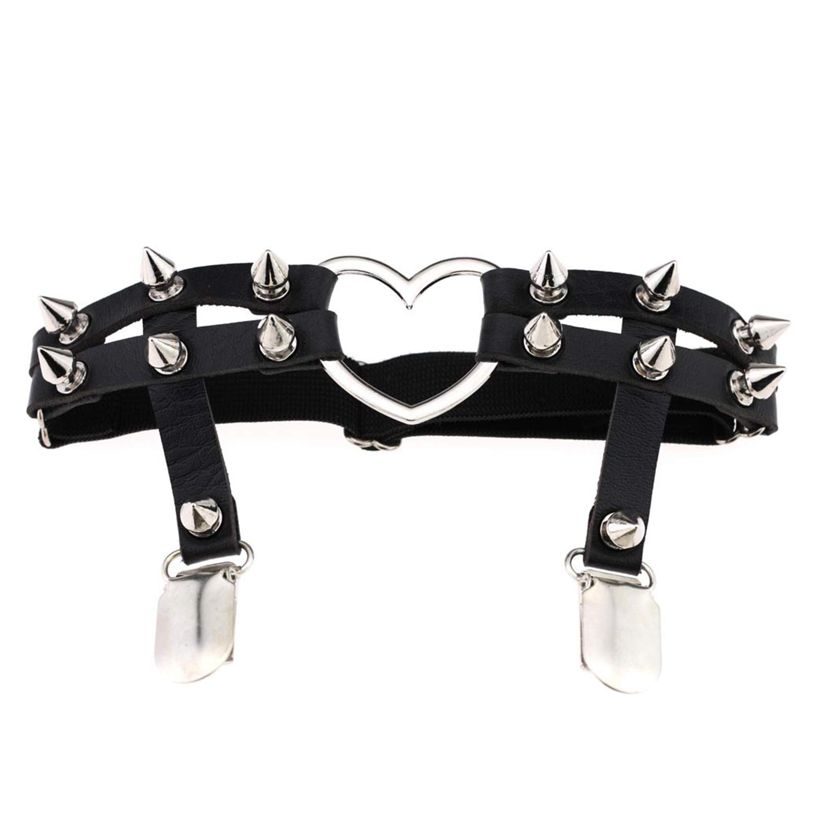 Fhony Women's Leather Garter Belt Set - 2PCS Punk Gothic Elastic Leg Harness with Studded Heart Garters & Adjustable Suspender | Perfect for Lingerie, Cosplay, and Gothic Fashion Outfits