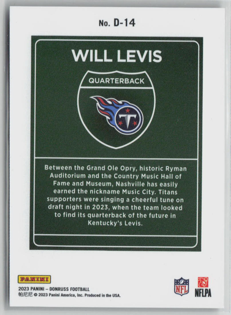 2023 Donruss Will Levis Rookie Card Downtown #D 14 - Rare Football Collectible for Fans & Investors - Perfect for Sports Memorabilia Collections, Gift Giving, and Trading Card Shows