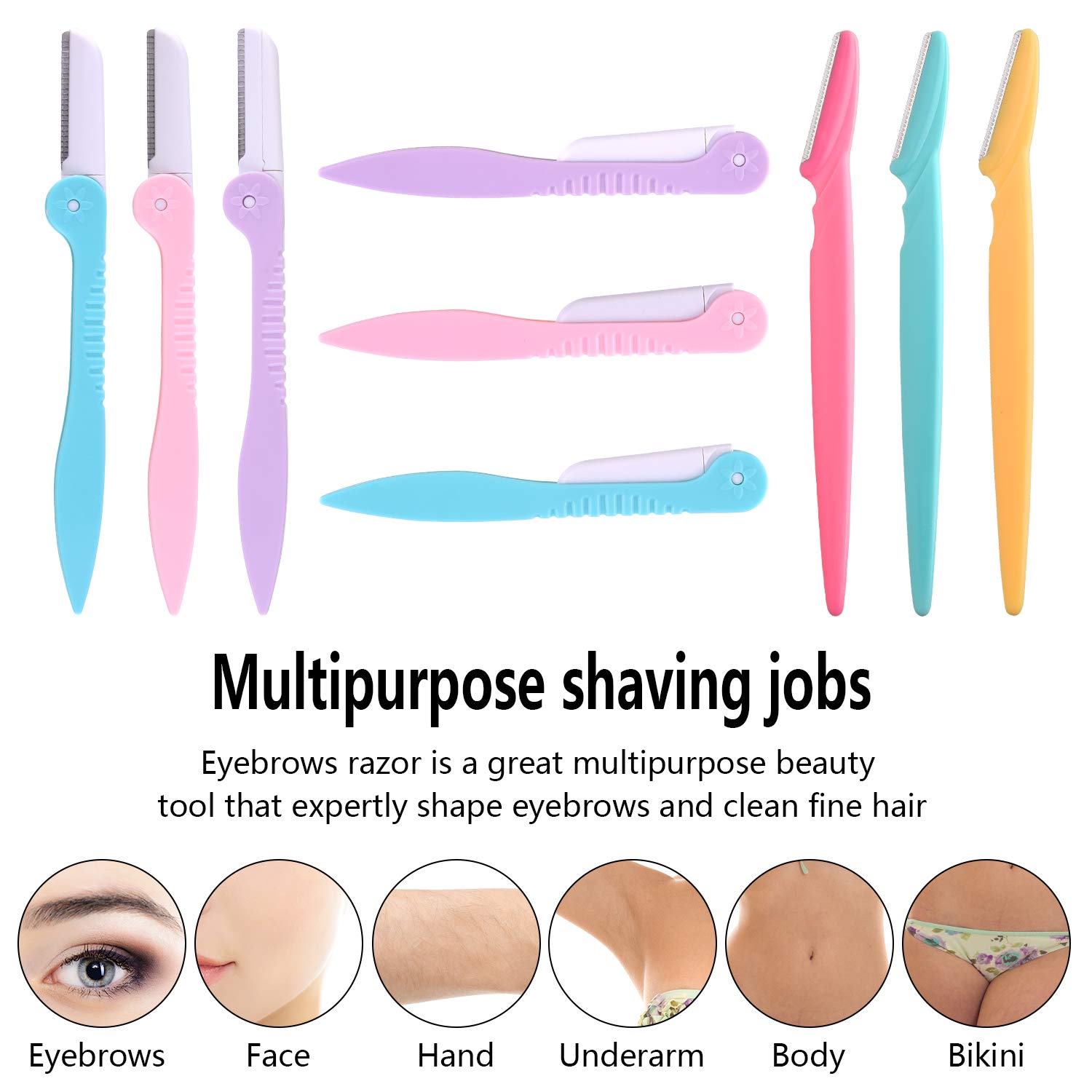 FEPITO 10-Pack Eyebrow Razors for Women & Men - 5 Foldable & 5 Unfoldable Eyebrow Trimmers - Facial Hair Remover for Precise Shaping & Grooming - Perfect for Eyebrows, Upper Lip, Chin & Peach Fuzz Removal at Home or Travel