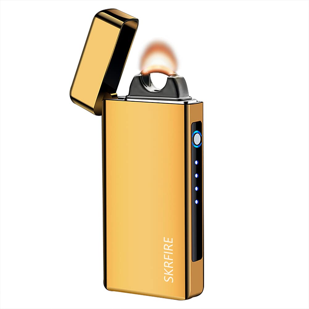 SKRFIRE Electric Candle Lighter - USB Rechargeable Plasma Arc Lighter with Gold Finish for Candles, BBQ, Fireworks | Perfect for Home Decor, Camping & Outdoor Parties