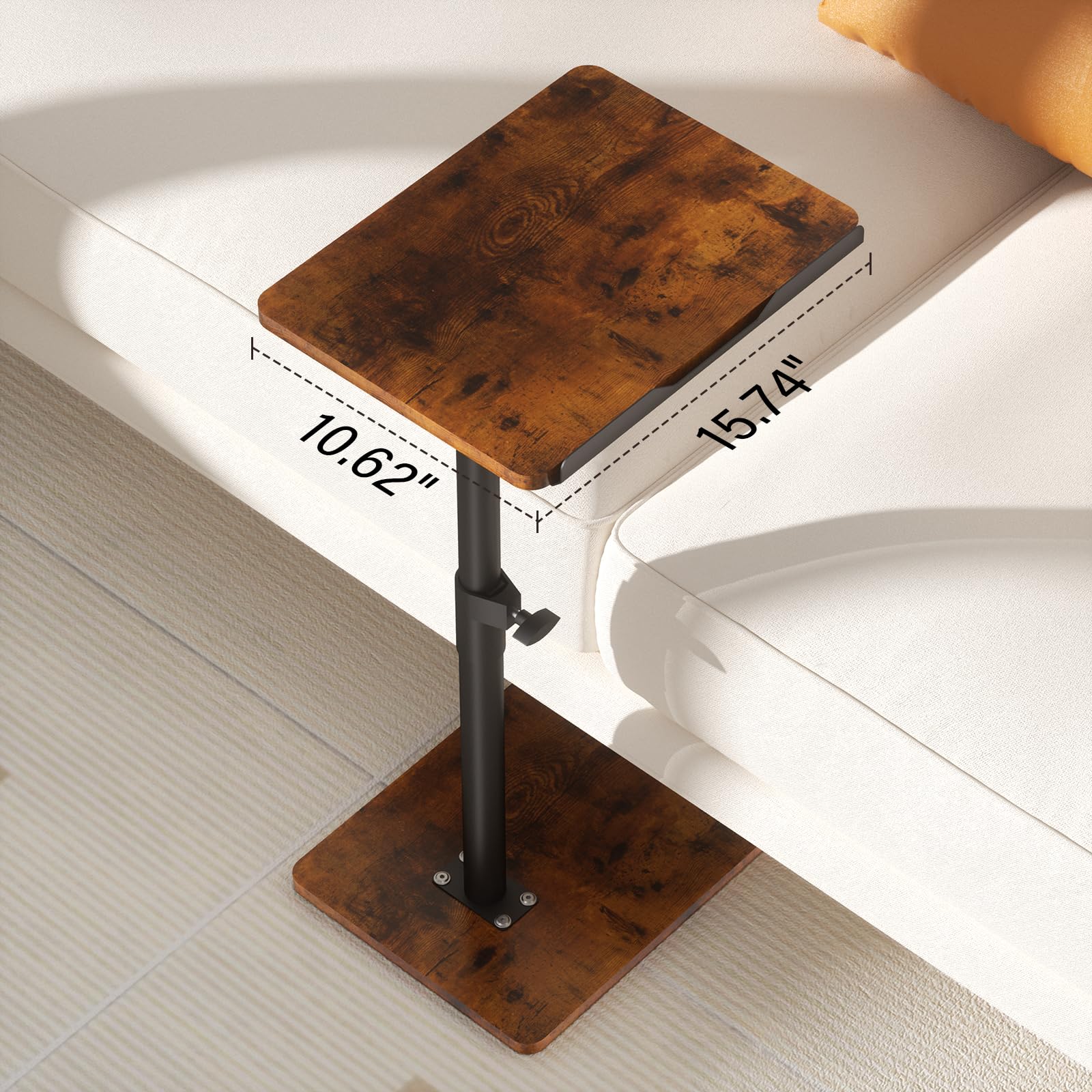 360° Swivel Adjustable Couch Armrest Tray Table - Height Adjustable Side Table for Sofa, Bed & Chair with Phone/Tablet Slot - Perfect for Snacking, Reading & Working in Small Spaces (Rich Finish, Angle Adjustable)